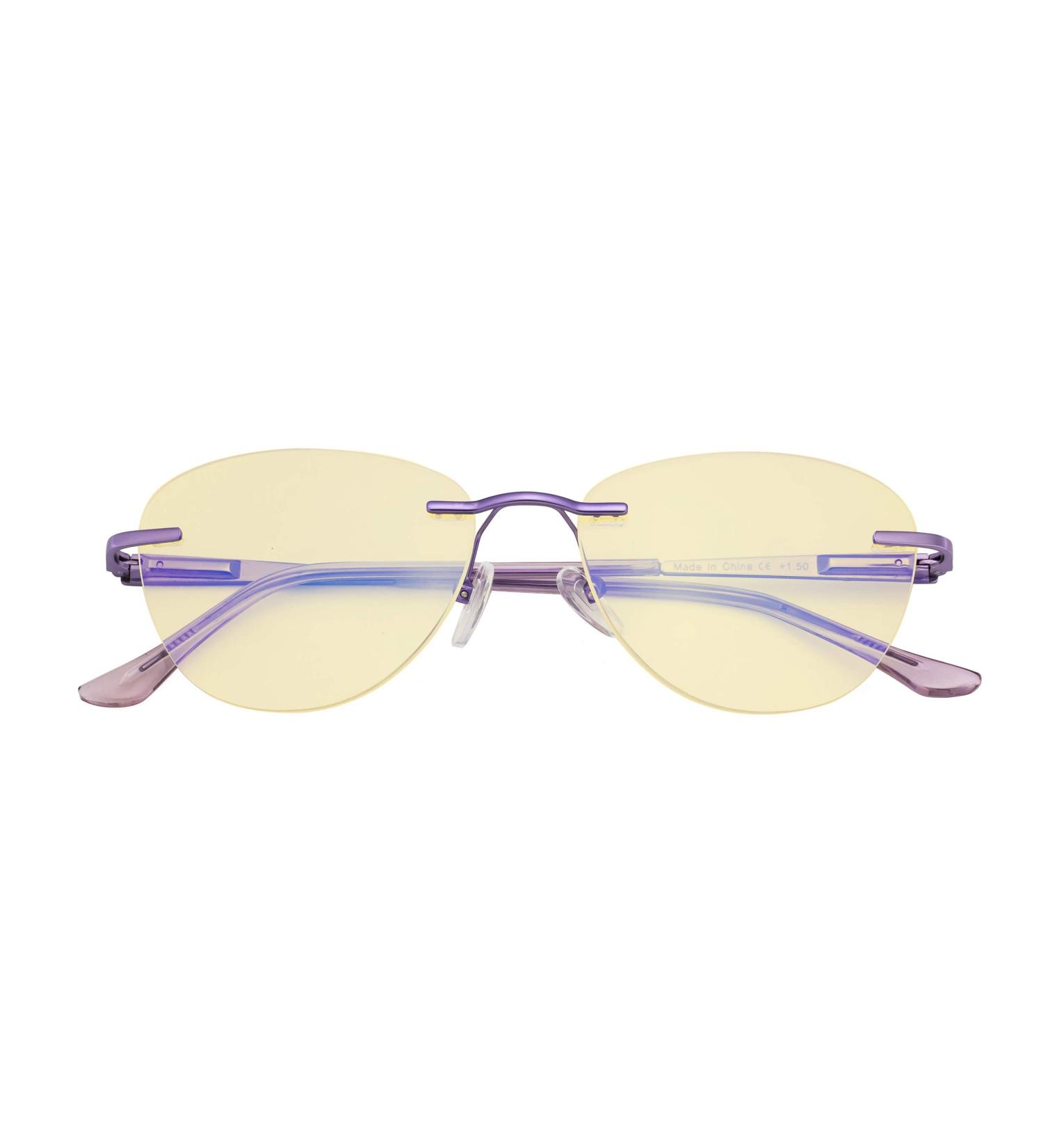 CessBlu Ladies Cat-Eye Blue Light Blocking Glasses | Anti Glare UV Rimless Eyewear for Women | 1.5x Reading Screen Glasses - Purple - Buy Online on GoSupps.com