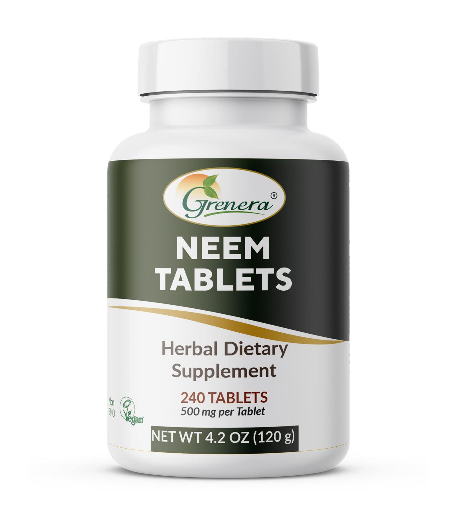 Grenera Neem Tablets - Pure Neem Leaf Kosher & Halal Certified Supplement | 240 Tablets - Buy Online on GoSupps.com