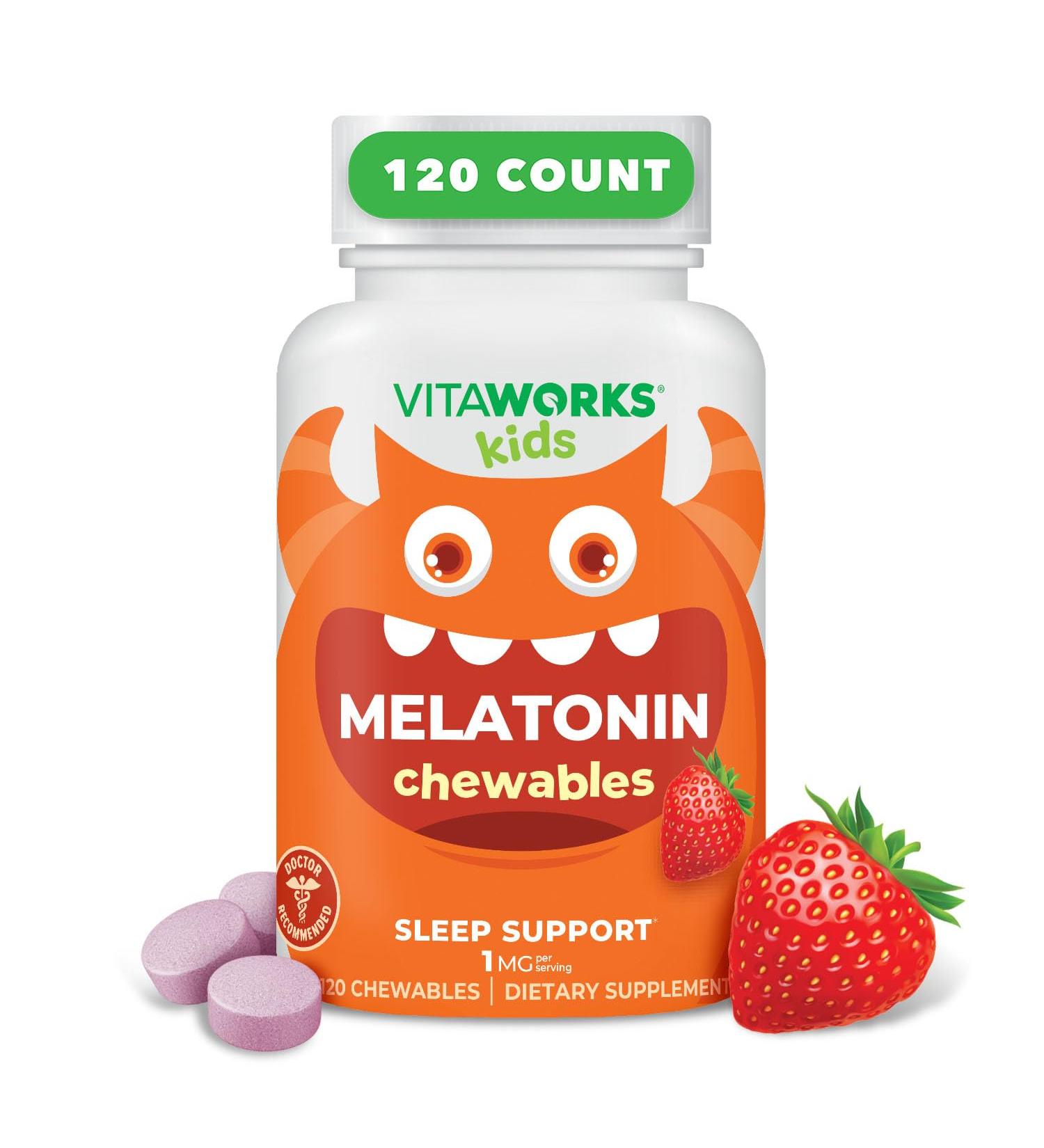 VitaWorks Kids Melatonin 1 mg Chewable with L theanine Chamomile and Lemon Balm Extract Chewable Tablets - Natural Berry Flavor - for Help Falling and Staying Asleep - for Children - 120 Chewables - Buy Online on GoSupps.com