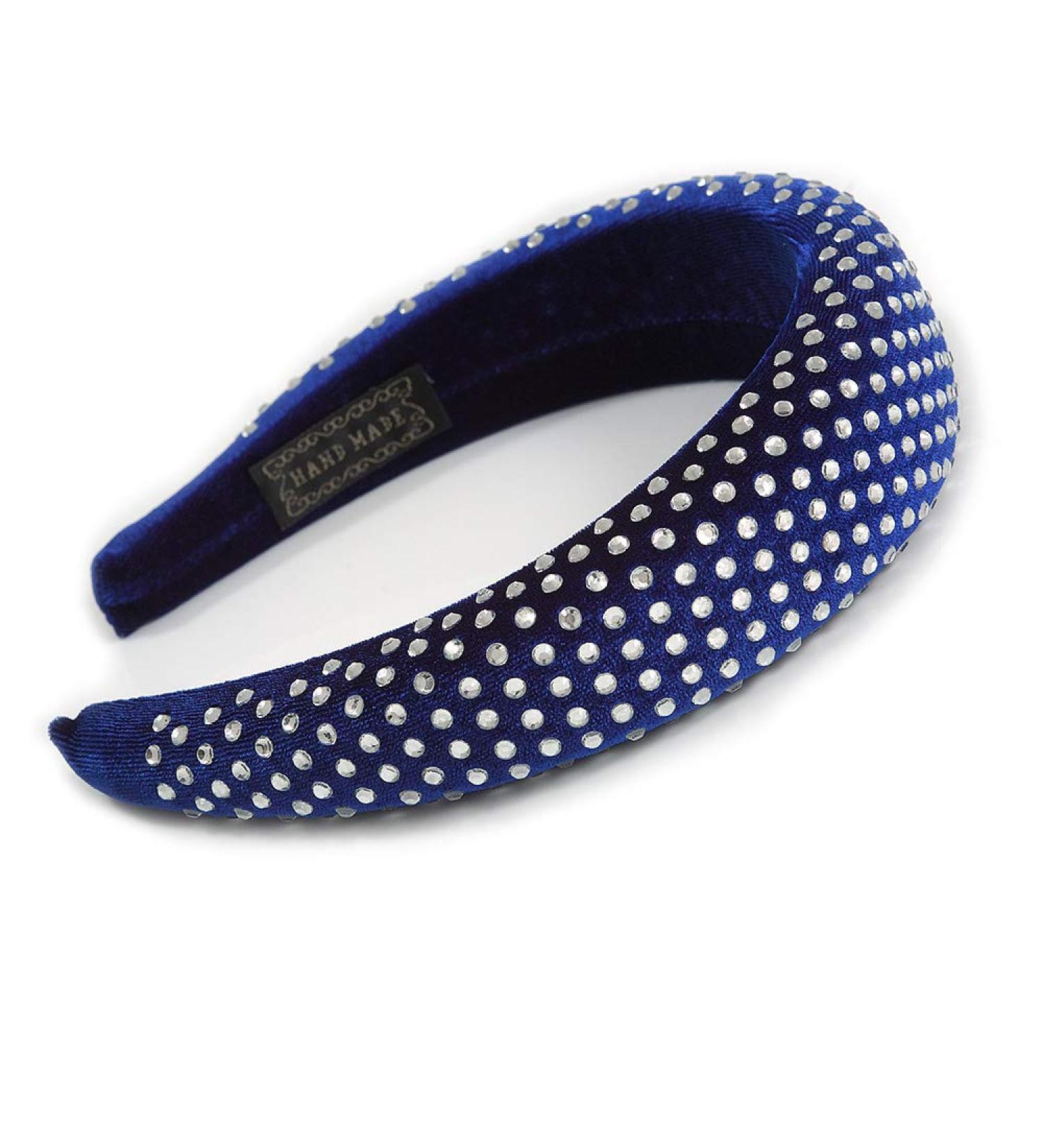 Retro Thicken Padded Velvet Diamante Wide Chunky Hair Band/HeadBand/Alice Band in Blue - Buy Online on GoSupps.com