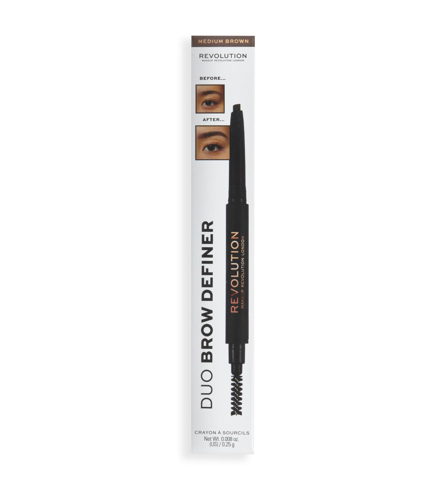 Makeup Revolution Duo Brow Definer Pencil Add Definition Includes Brush Medium Brown