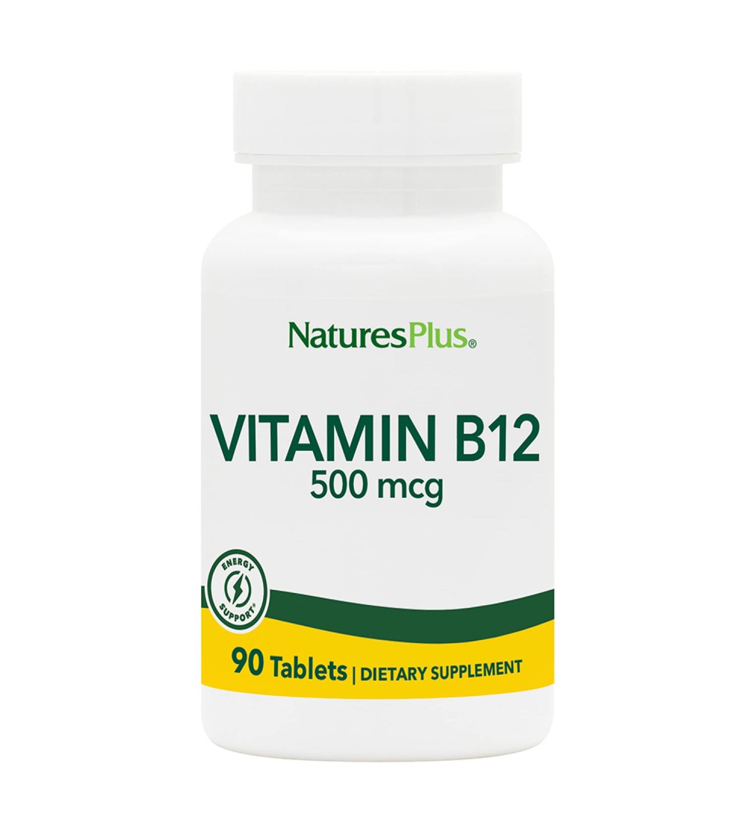 NaturesPlus Vitamin B12 (Methylcobalamin) 500mcg - 90 Vegetarian Tablets | High Potency Red Blood Cell Support & Energy Booster - Gluten-Free - Buy Online on GoSupps.com