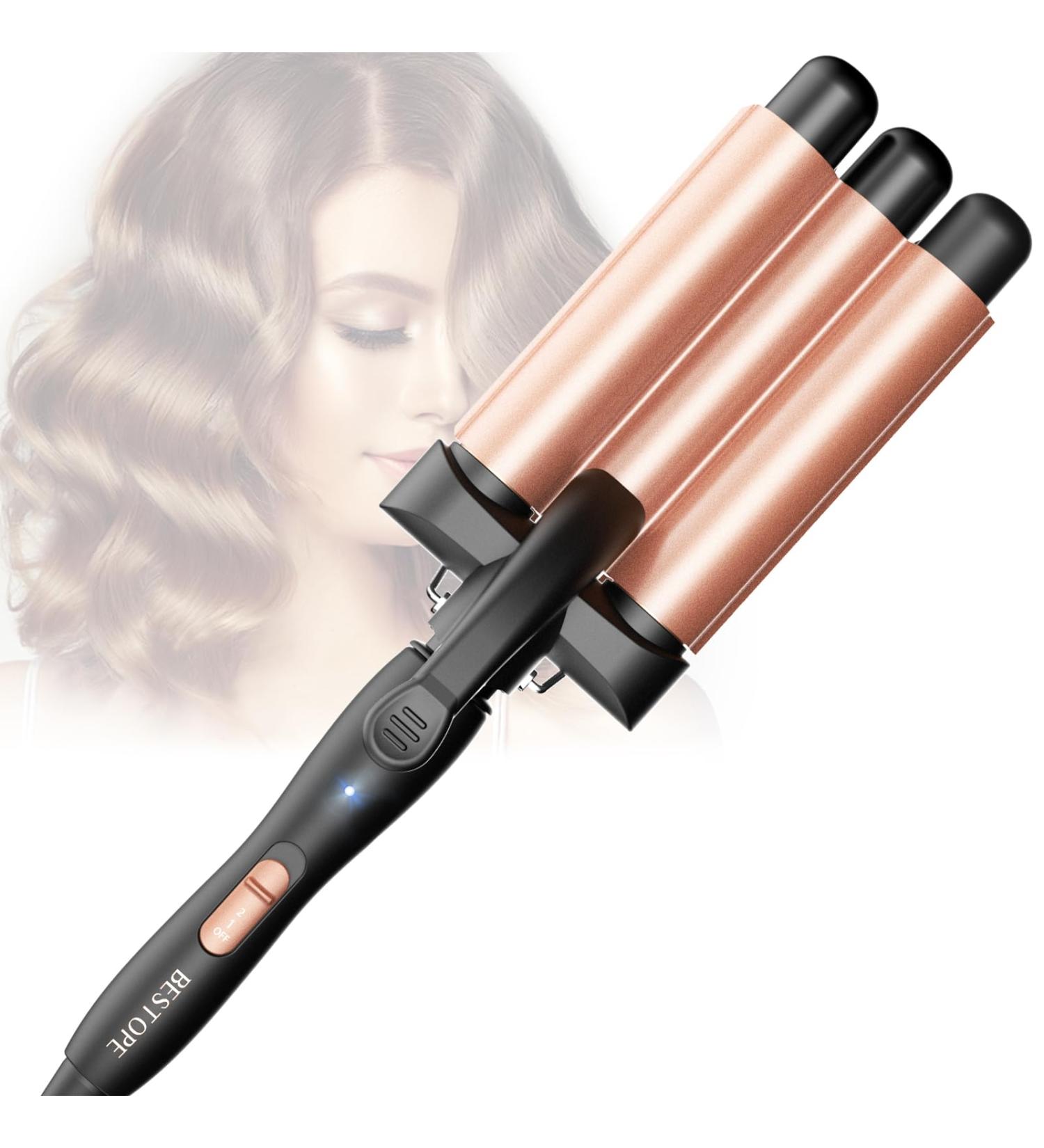 Buy Curling Iron 3 Barrels for Beach Waves - Adjustable Fast Heating Wave Iron for All Hair Types - Rose Gold - Buy Online on GoSupps.com