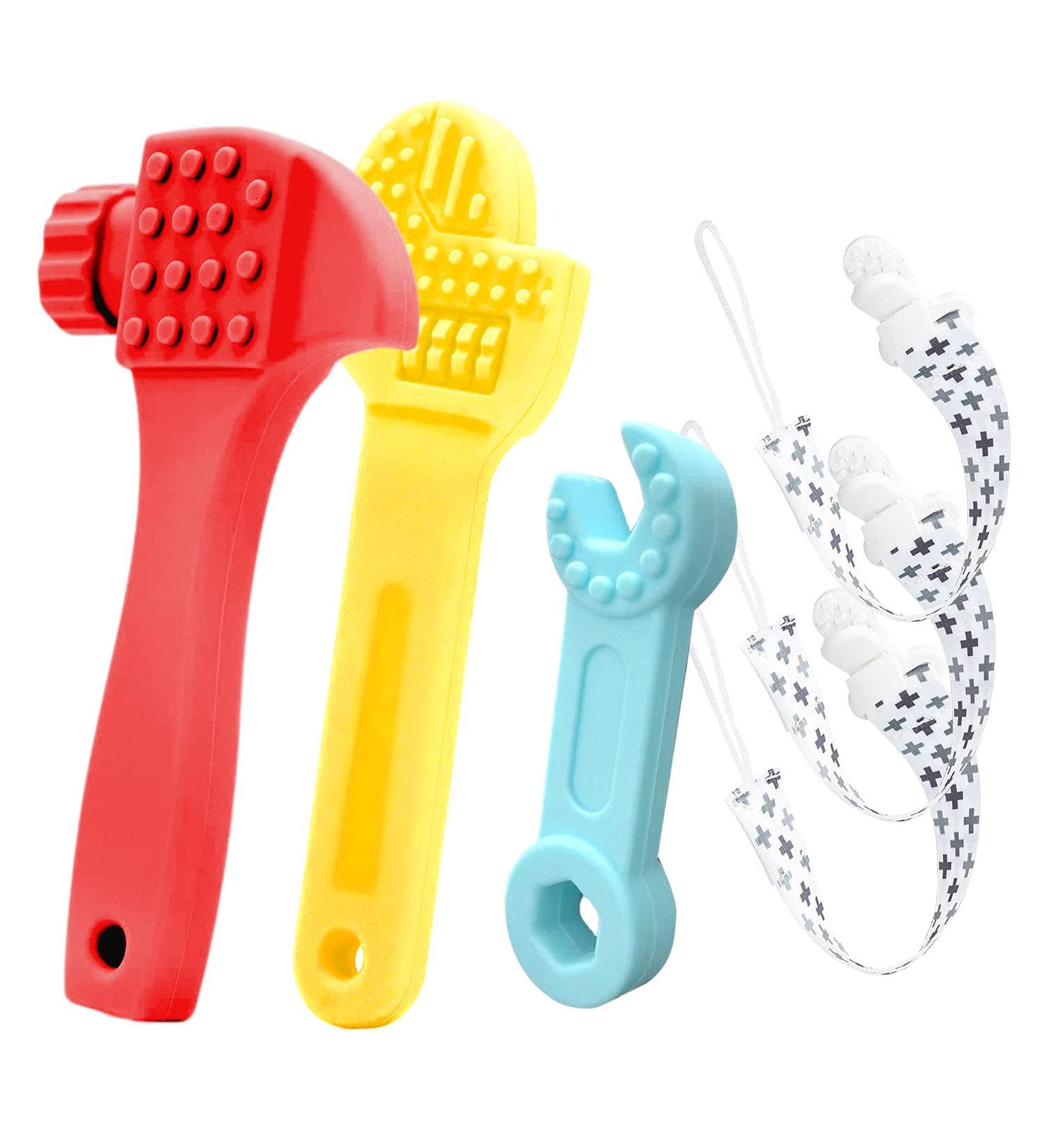 Soft Silicone Baby Teething Toys - BPA-Free Teethers for Babies 0-12 Months | Easy to Clean & Freeze - 3 Pack with Clip Holder | DHOZA T-Toys - Buy Online on GoSupps.com