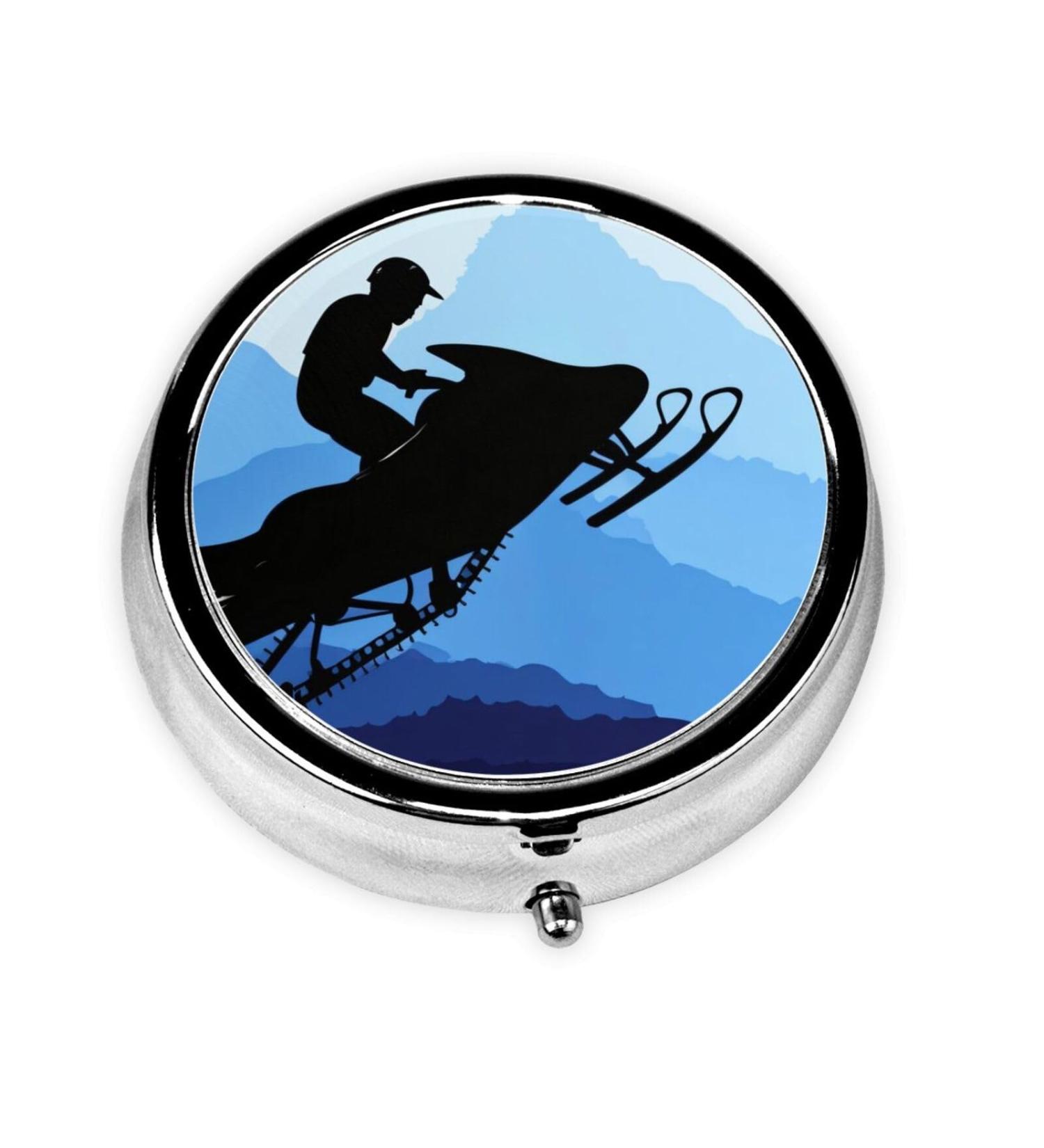 Snowmobile Portable Metal Pill Box - Round Mini 3-Compartment Design for Travel - Must-Have Small Pill Organizer in Black - Buy Online on GoSupps.com