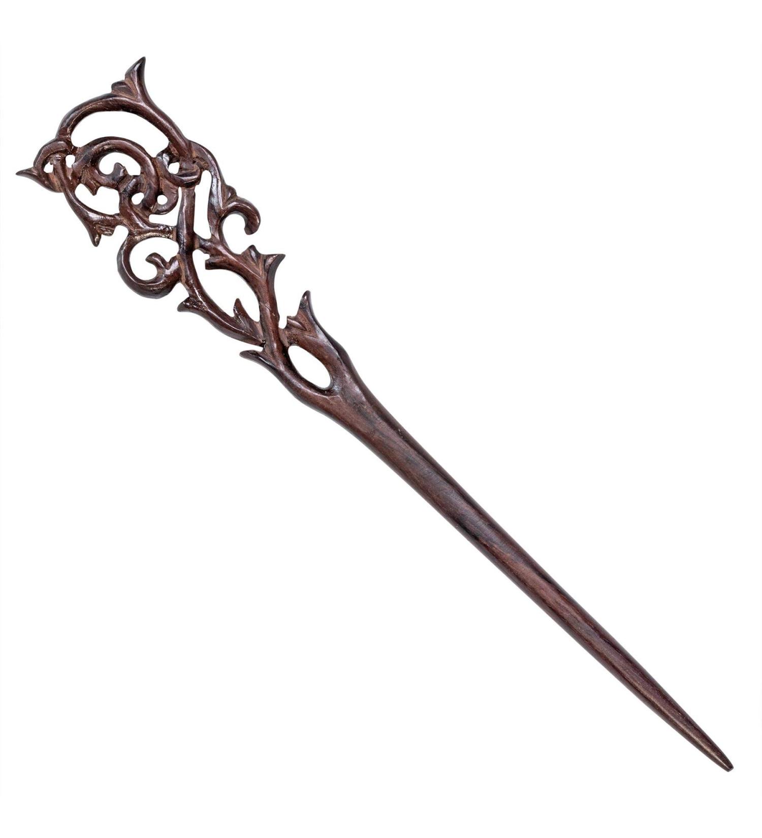81stgeneration Women's Brown Natural Wood Wooden Double Prong Antique Style Ornate Carved Hair Stick Hairpin - Buy Online on GoSupps.com