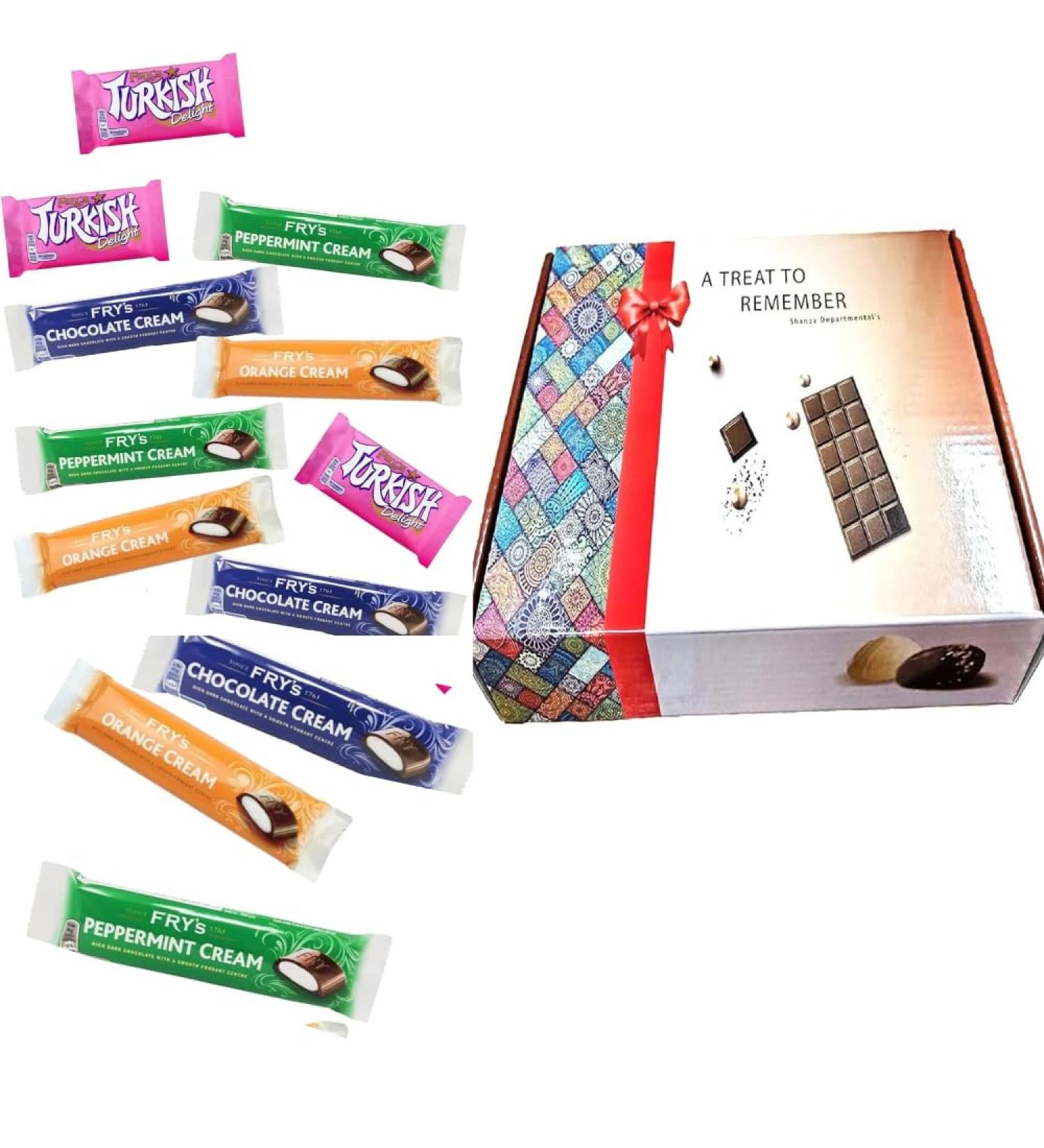 Frys Chocolate Bars Hamper with 3 Frys Chocolate Cream Bars 3 Frys Peppermint Cream Bars 3 Frys Orange Cream 3 Turkish Delight birthday christmas - Buy Online on GoSupps.com