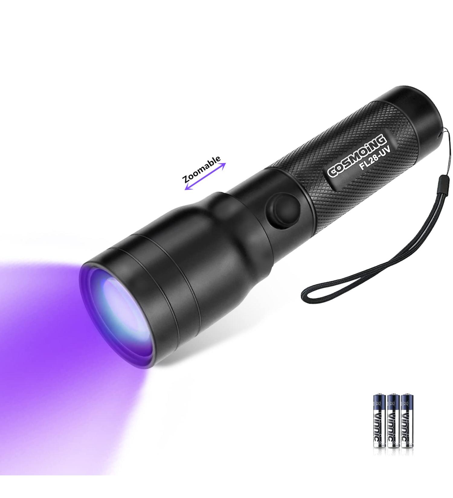 Geekhigh UV Flashlight 395nm - Zoomable Black Light for Pet Urine Detection Bed Bugs & Household Use - Includes 3AAA Battery - Buy Online on GoSupps.com