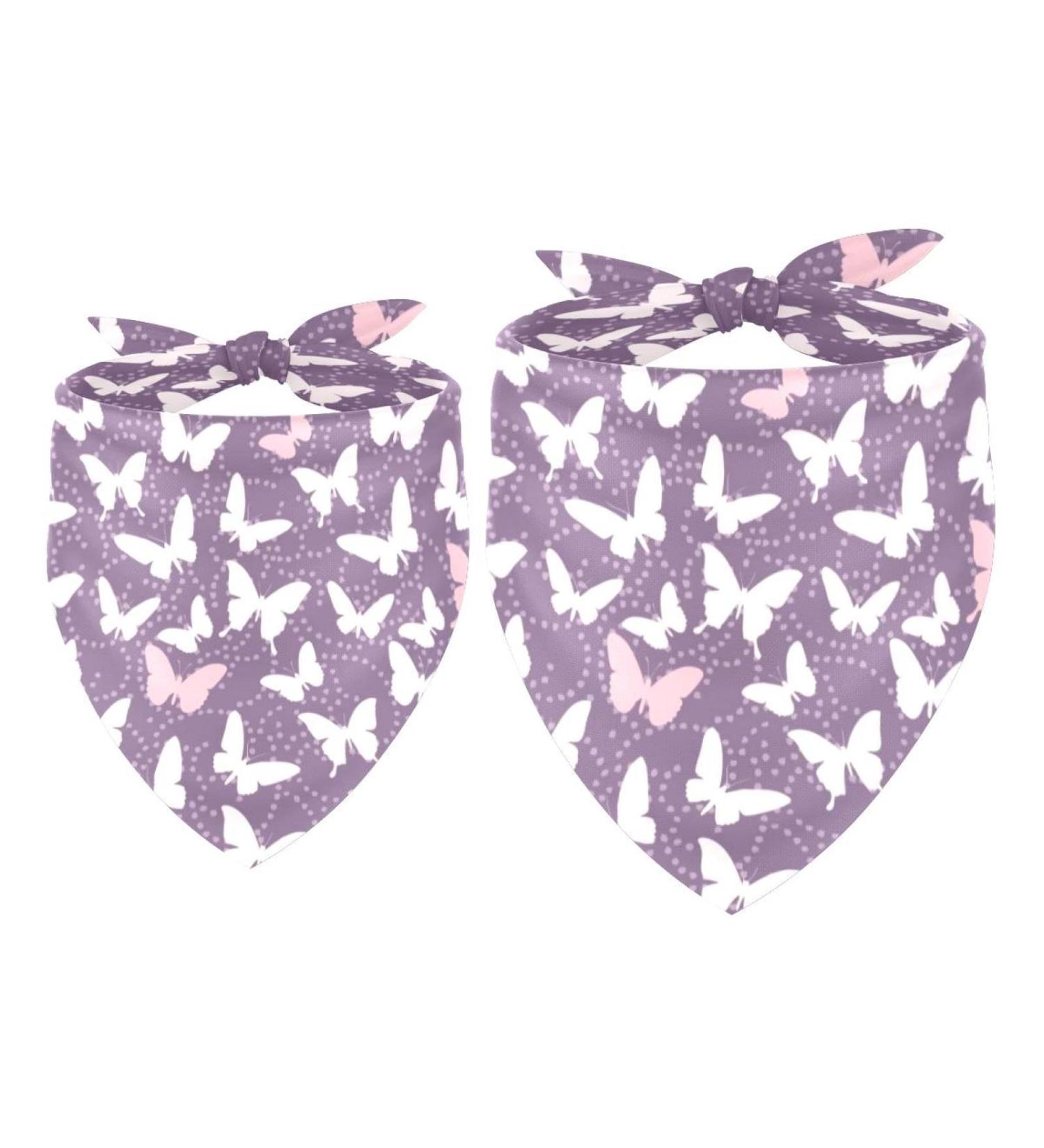 Dog Hollow Cloth Bibs - Triangle Design for Small Medium & Large Dogs & Cats - Violet Butterfly Pattern - 2 Piece Multi-Colored Set - Buy Online on GoSupps.com