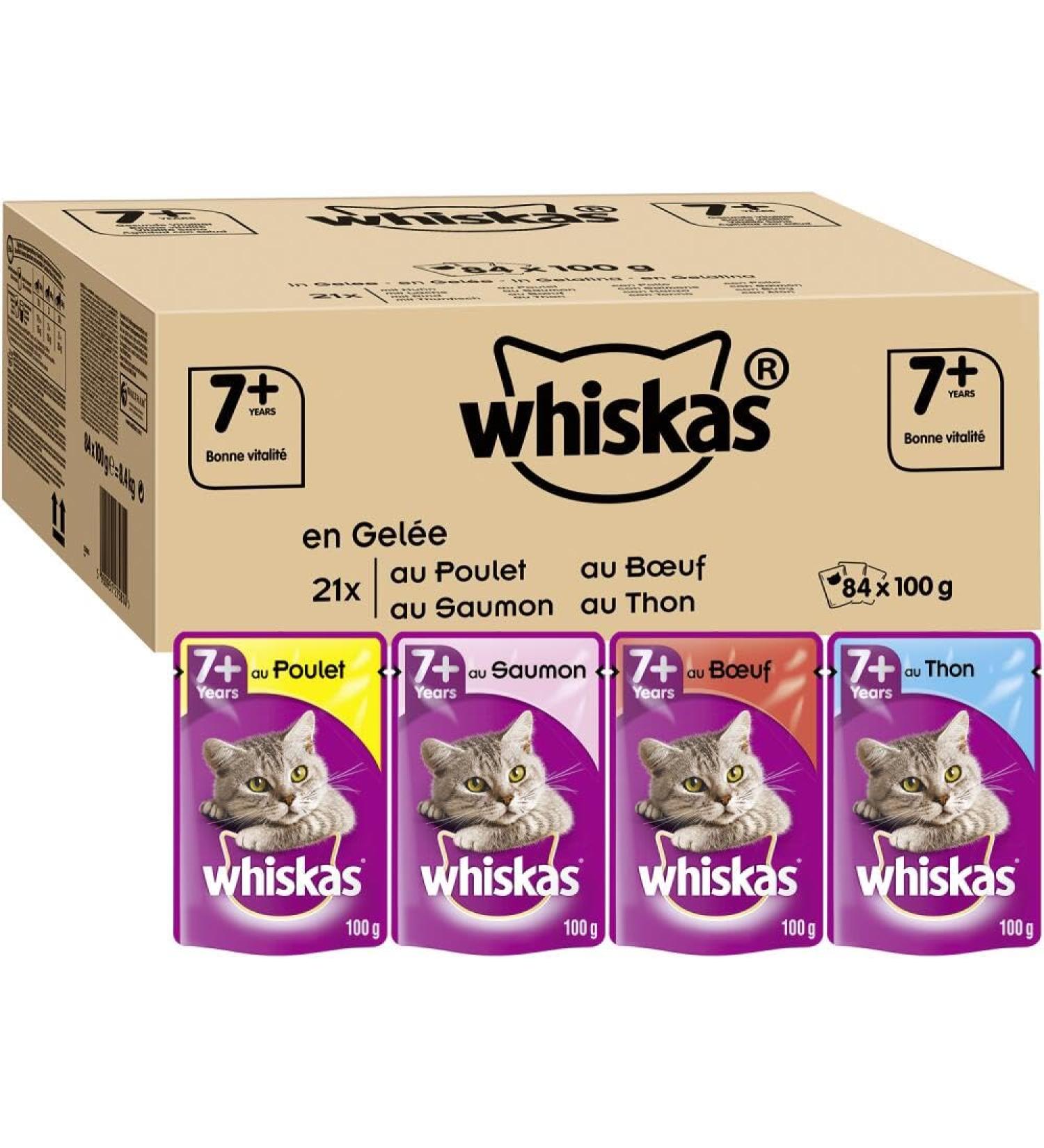 WHISKAS Senior Cat Meals - 84 Freshness Sachets 100g - Cat Food in Jelly - Chicken / Salmon / Beef / Tuna - Nour - Buy Online on GoSupps.com