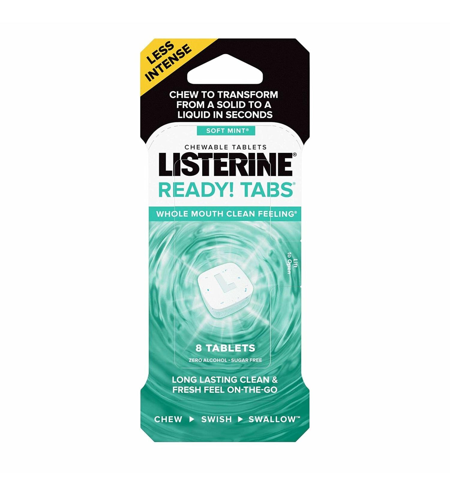 Listerine Ready! Tabs Soft Mint Chewable Tablets - 4-Hour Fresh Breath, Sugar-Free & Alcohol-Free - 8 ct - Buy Online on GoSupps.com