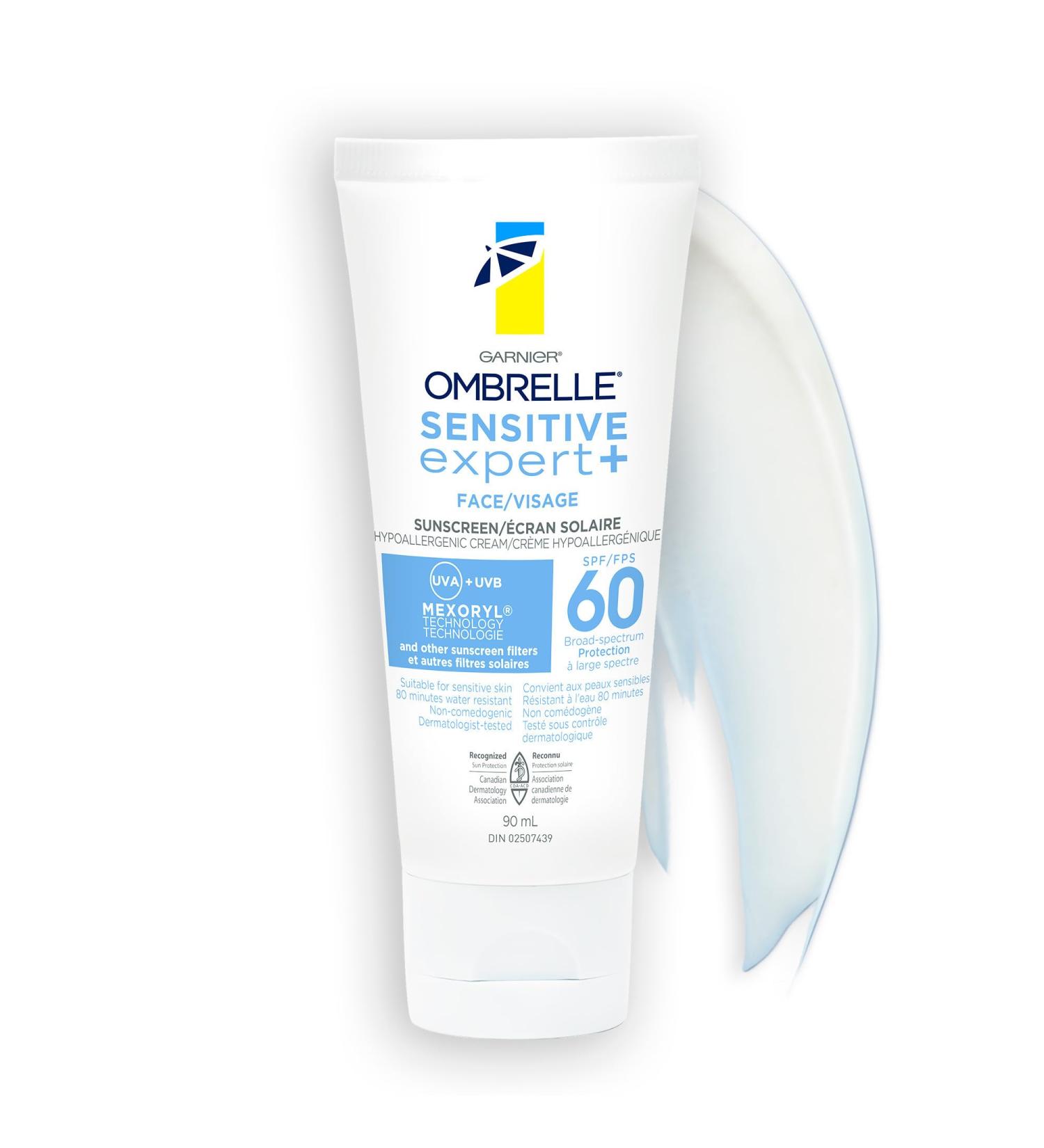 Garnier Ombrelle Sensitive Expert+ Sunscreen Face Lotion SPF 60 Dermatologist Tested For Sensitive Skin Hypoallergenic Non-Greasy Fragrance-Free High Broad-Spectrum UVA/UVB Protection 90ml - Buy Online on GoSupps.com