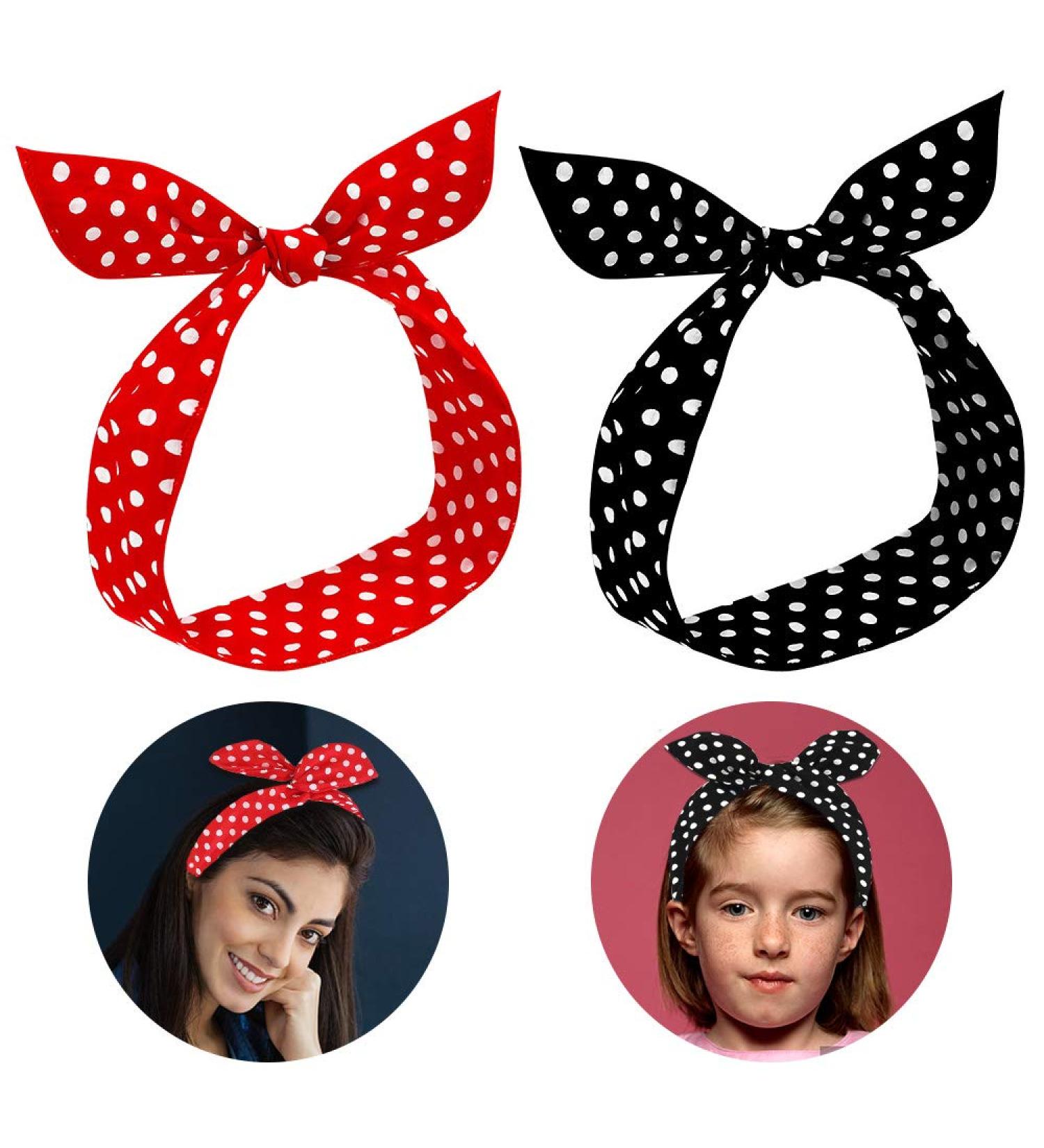 Red Polka Dot Rockabilly Forehead Straps for Women | 2-Piece Bow Wire Headband - Retro Hair Accessories & Perfect Gift for Girls - Buy Online on GoSupps.com
