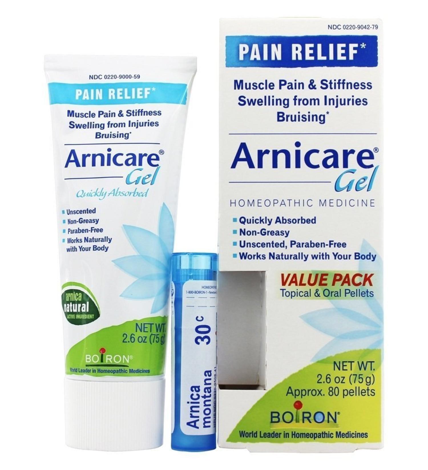 Boiron Arnicare Gel 2.6 oz & Arnica Montana Pellets 80 ct Combo Pack - Buy Online on GoSupps.com