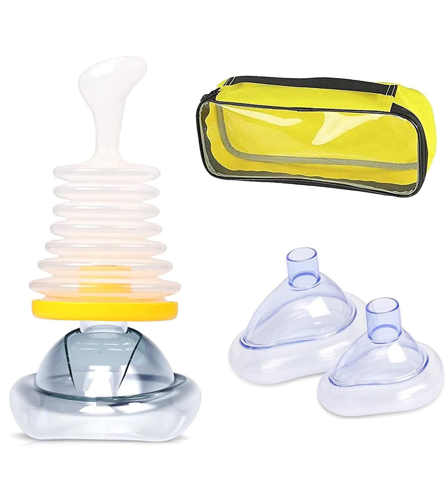 Choking Rescue Device Portable Choking Rescue Device First Aid Kit for Kids and Adults Portable Airway Suction Device | Anti Choking Device for Children and Adults- Yellow Travel Kit 2 masks of different sizes - Buy Online on GoSupps.com