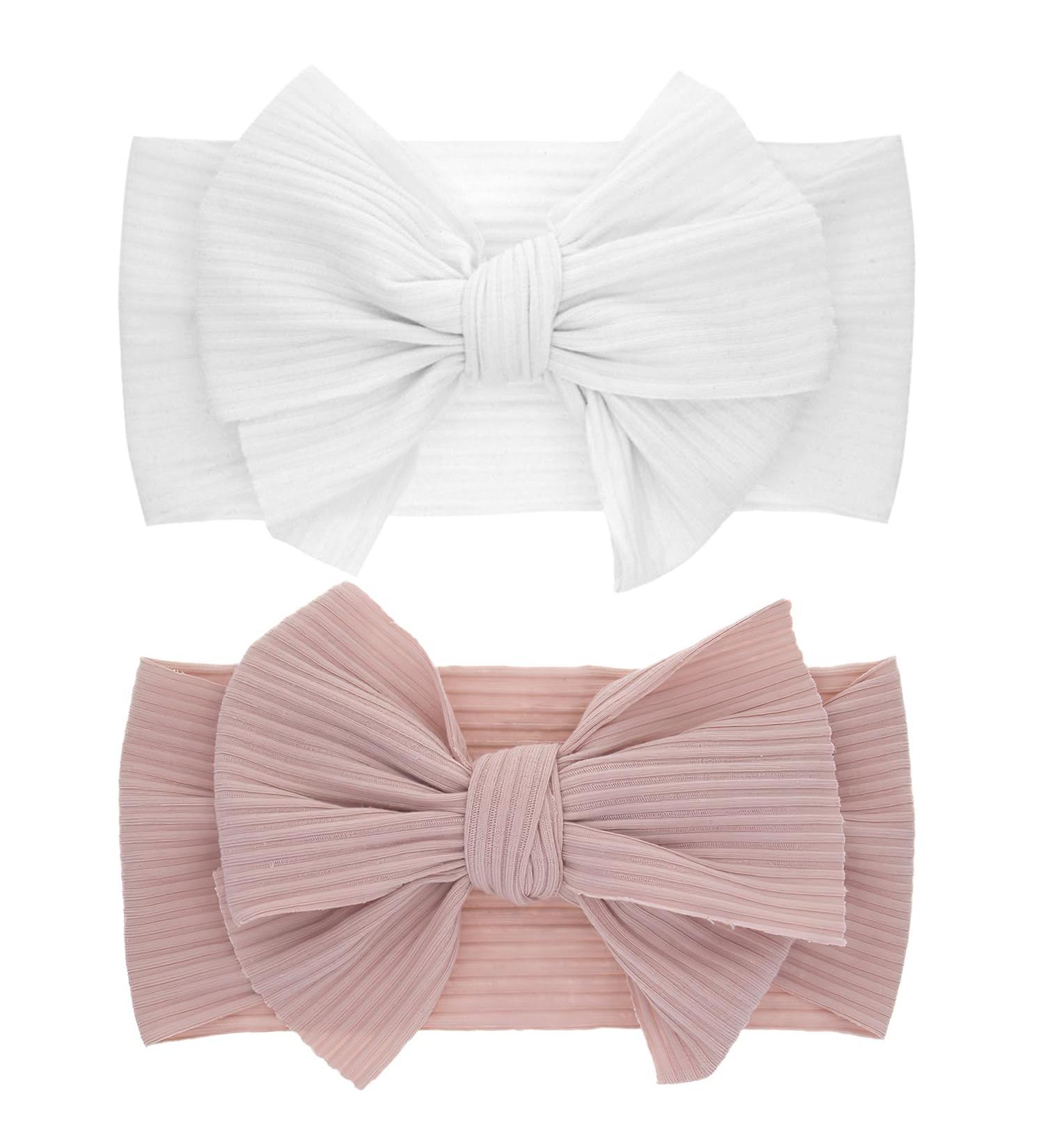 2-Piece Baby Headband Set | Turban Style for Girls - Newborn & Toddler Hair Accessories (Pink & White) - Buy Online on GoSupps.com