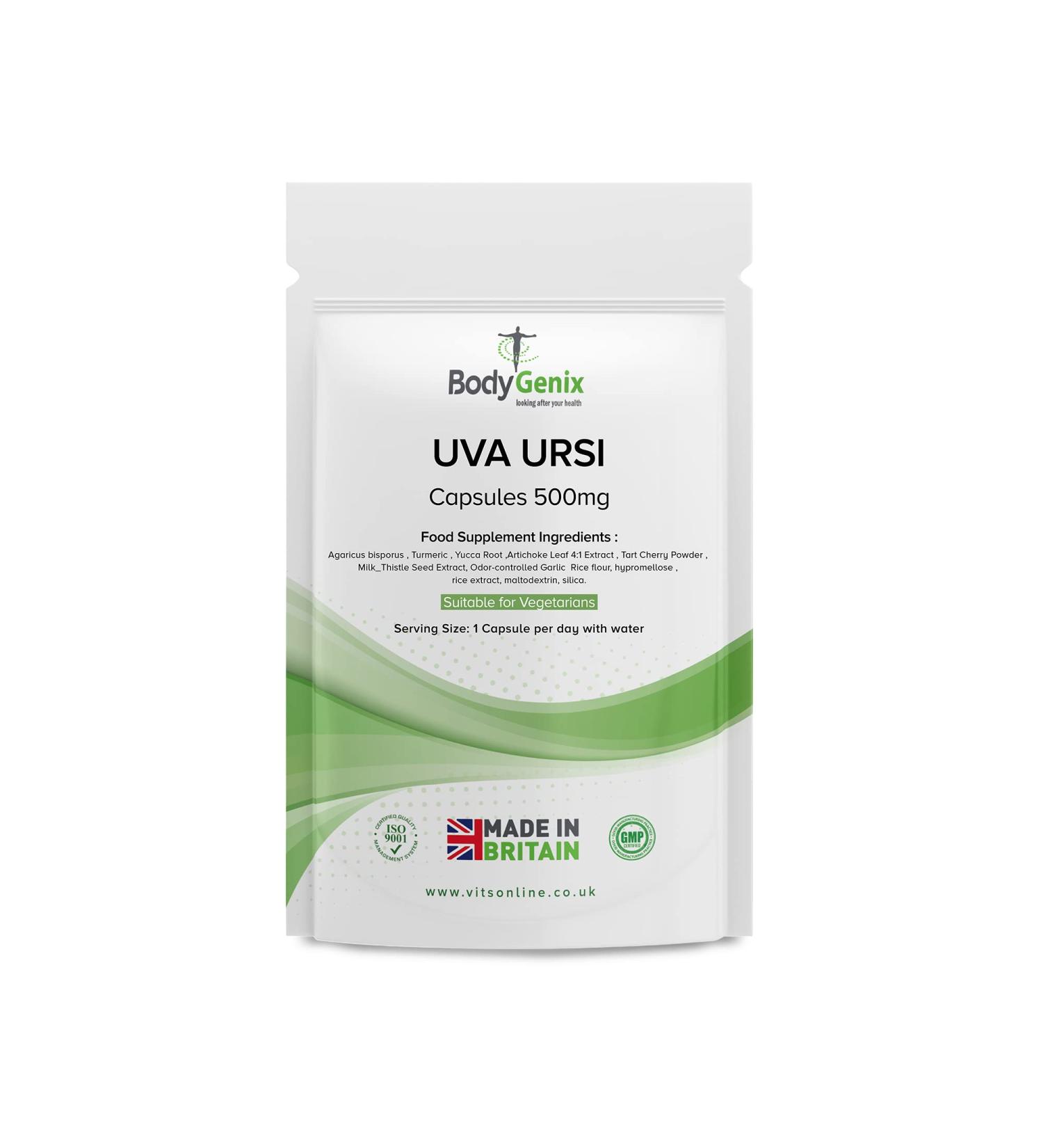Bodygenix UVA Ursi Capsules - Organic 500mg Supplement for Healthy Immune System & Urinary Infections - Pack of 30 Capsules - Buy Online on GoSupps.com