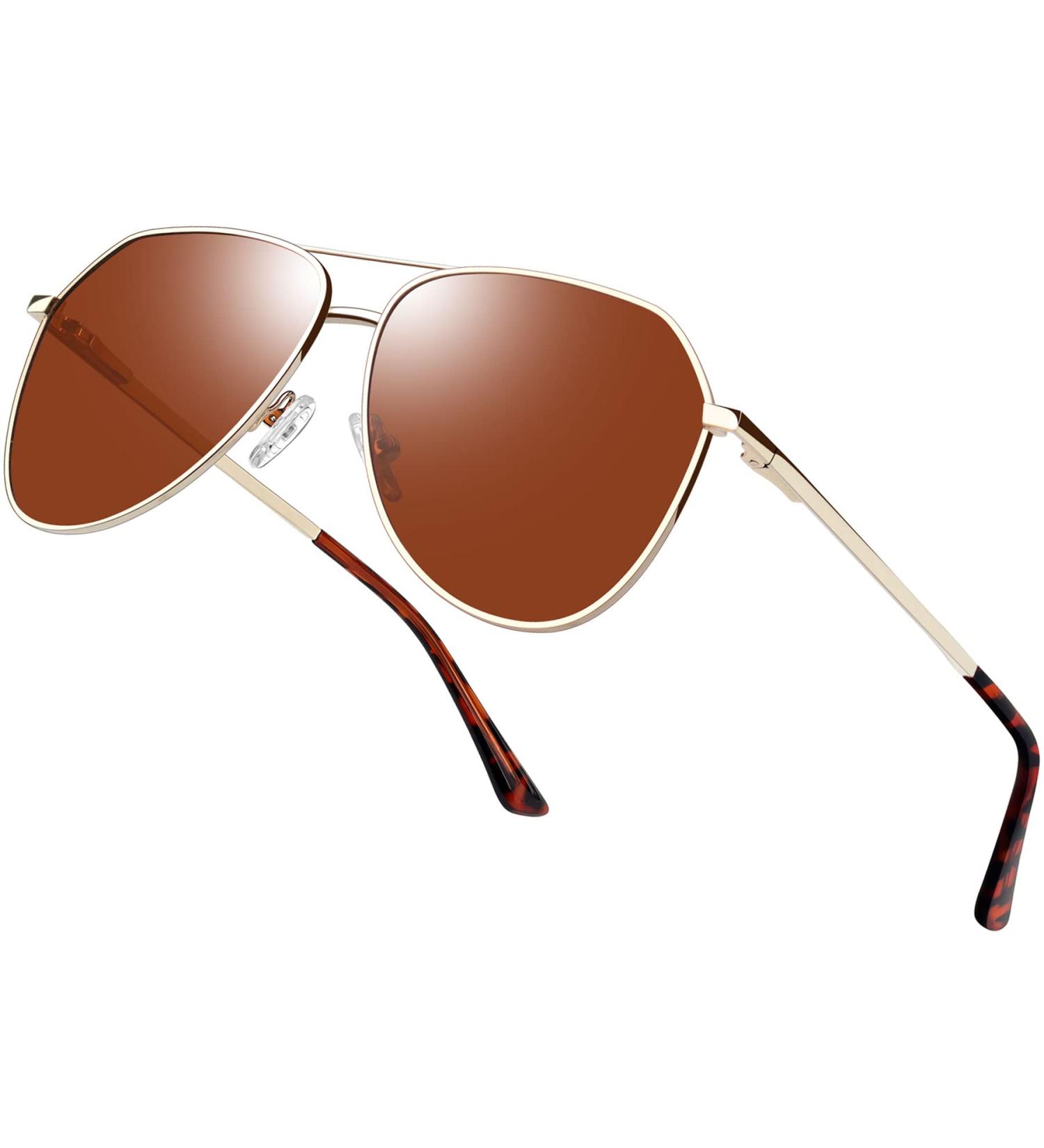 Joopin Polarised Al-Mg Metal Sunglasses for Men Women - Double Bridge Aviation Sun Glasses - UV Protection for Driving - B04 Gold/Brown - Buy Online on GoSupps.com