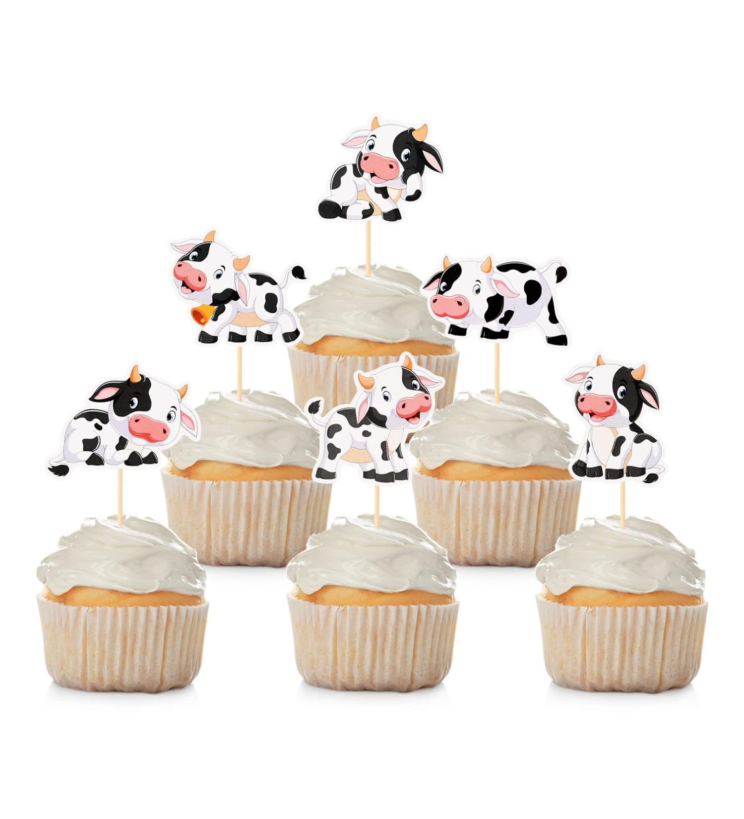 Cow Cupcake Toppers MOO Cow Cupcake Picks for Farm Animal Theme 1st Birthday Baby Shower Party Set of 48 (B) - Buy Online on GoSupps.com