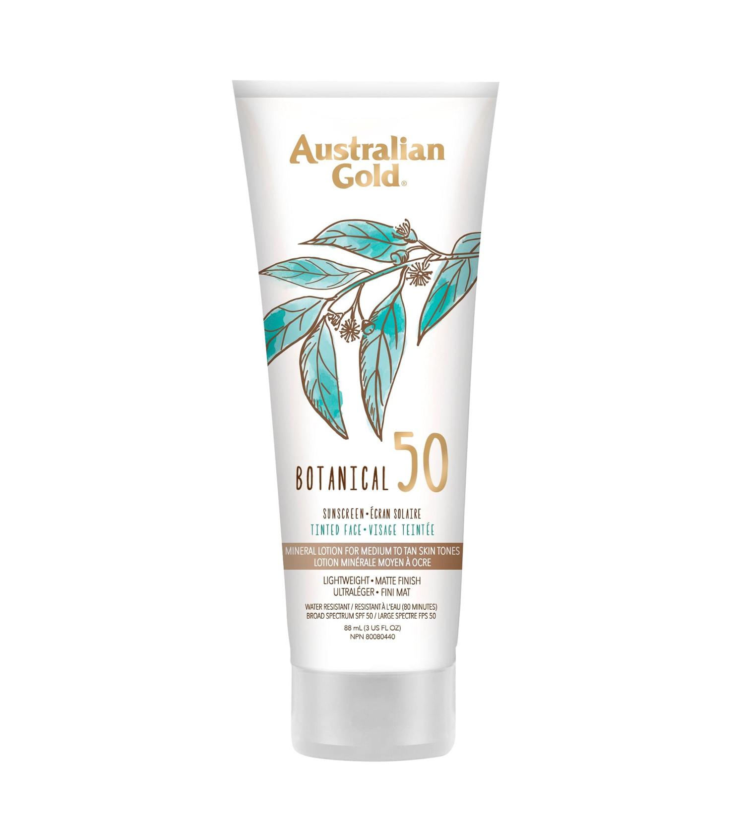Australian Gold SPF 50 Botanical Tinted Face Mineral Sunscreen 3OZ Medium to Tan Skin Tone Mineral Suncreen - Buy Online on GoSupps.com