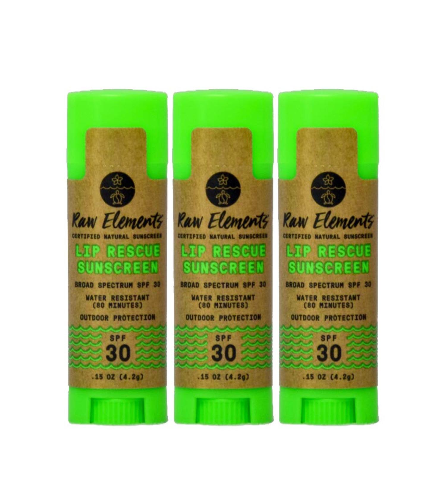 Raw Elements Organic Lip Rescue SPF 30+ 0.15oz (3-Pack) - Natural Zinc Oxide Lip Balm - Buy Online on GoSupps.com