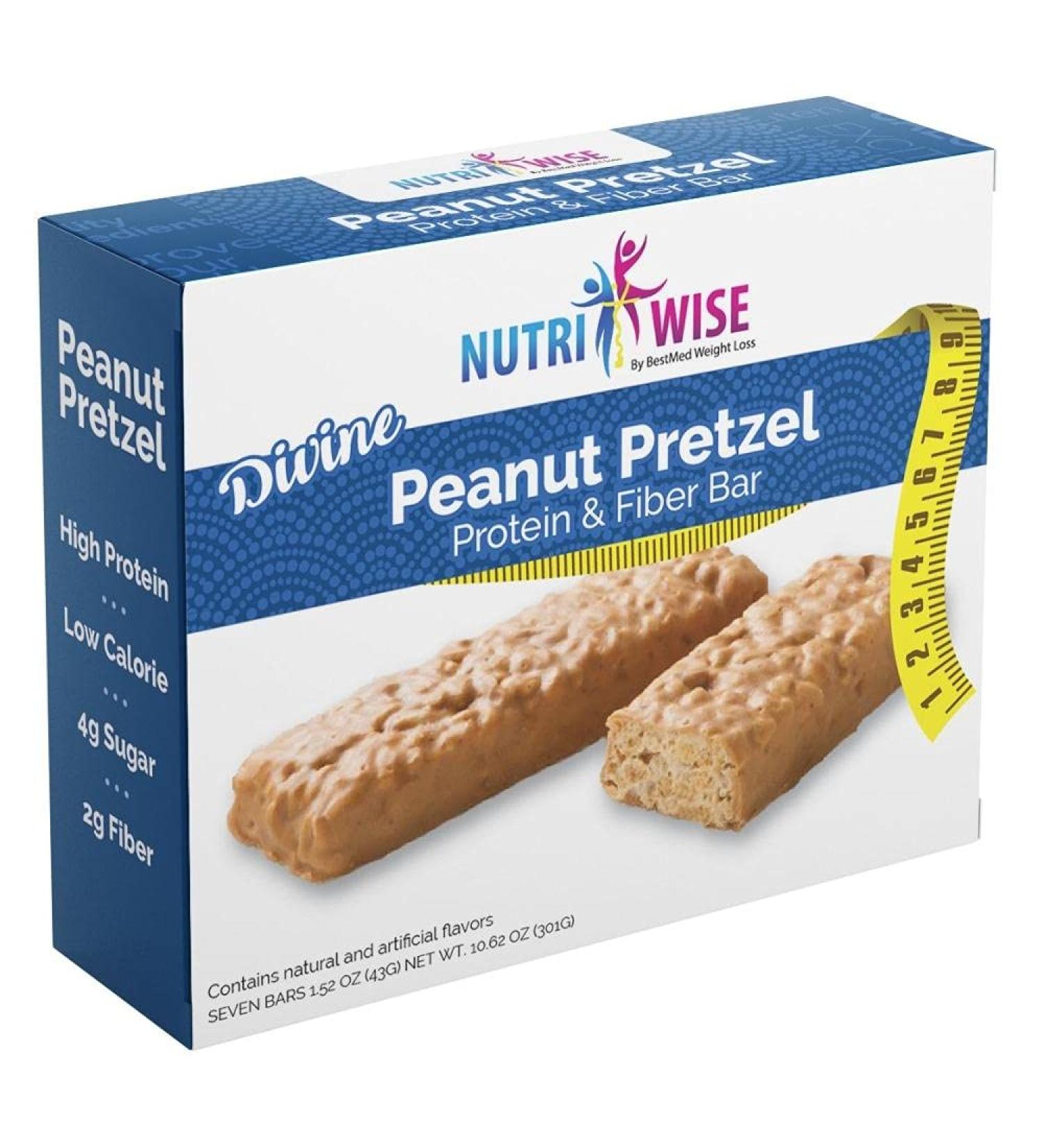 NutriWise Diet Bars - High Protein Gluten Free Low Cholesterol Low Sodium Low Sugar - Divine Peanut Pretzel (7/Box) - International Shipping Available - Buy Online on GoSupps.com