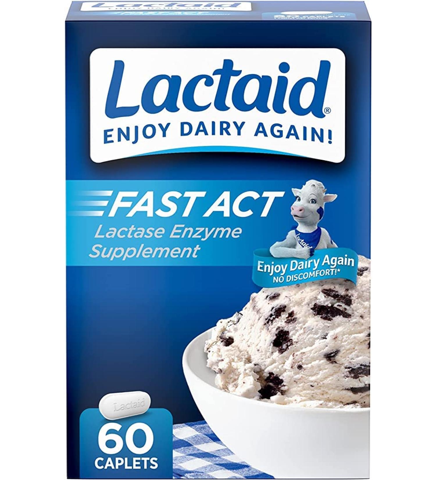 Lactaid Fast Act Lactase Enzyme Supplement Caplets 60 ct Box - 24 per case. - Buy Online on GoSupps.com