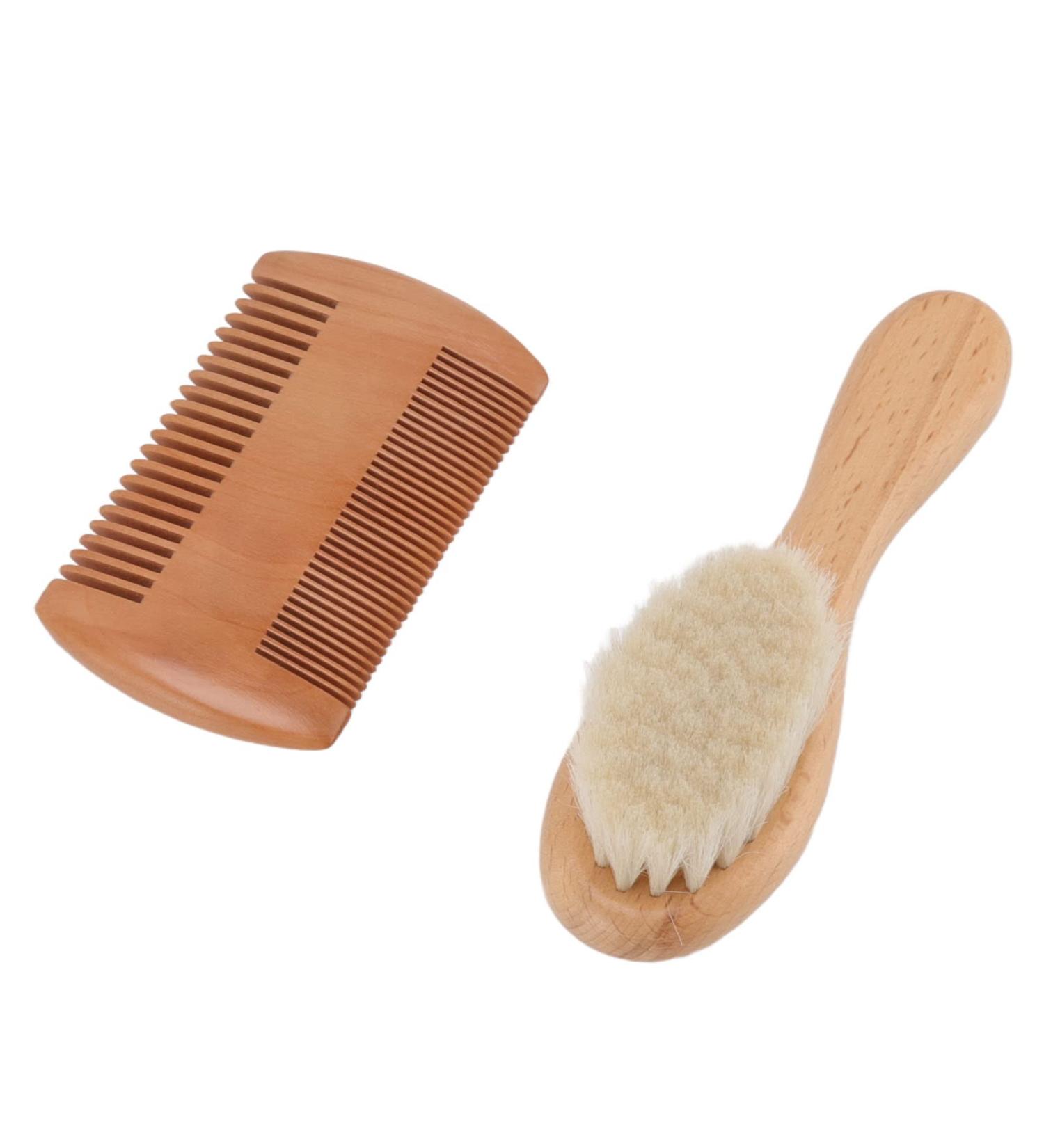Baby Hair Brush with Wooden Handle | Gentle Goat Bristles | Double Sided Comb for Infants | Prevent Lacteal Scab - Buy Online on GoSupps.com