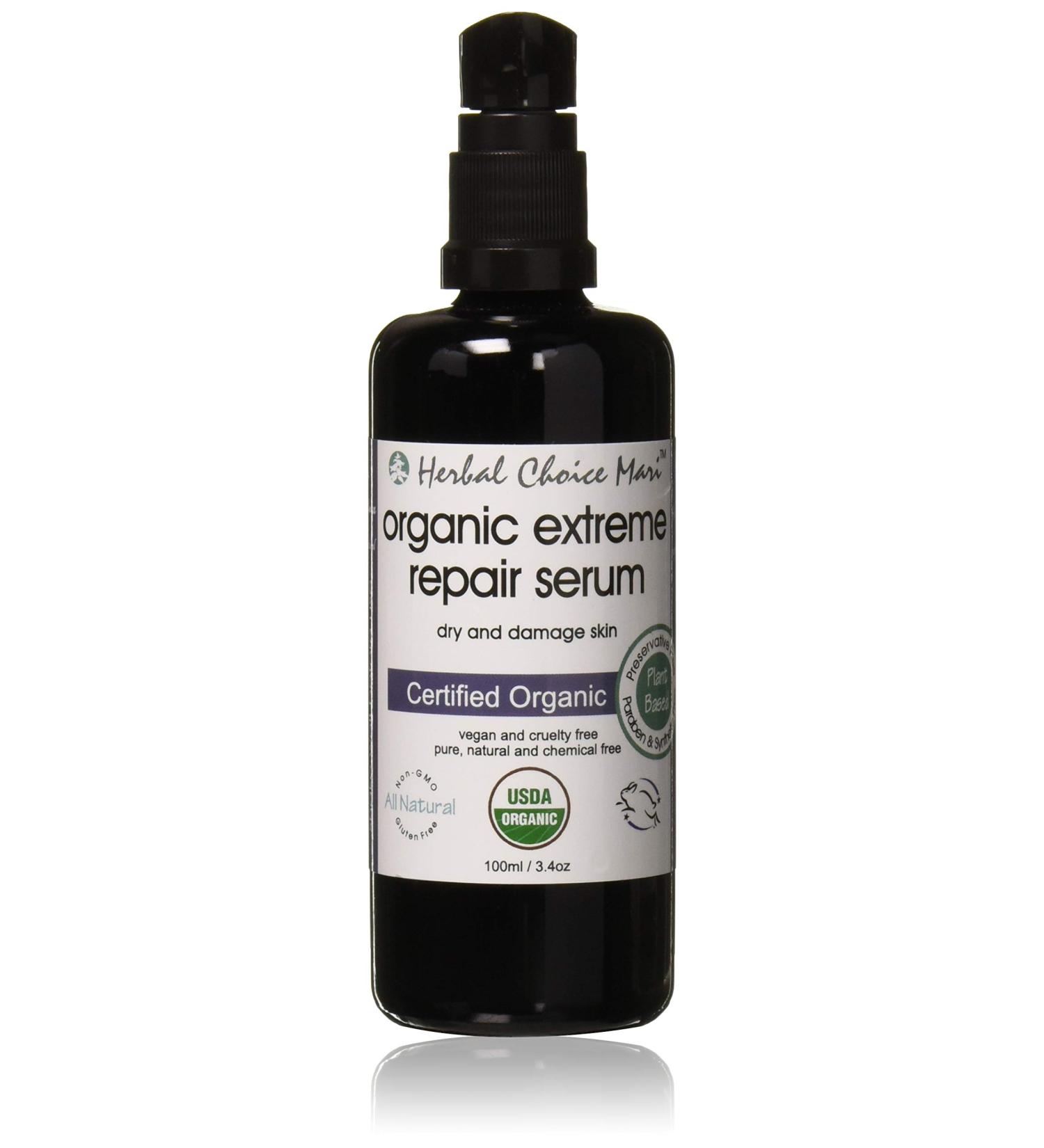 Herbal Choice Mari Organic Extreme Repair Serum for Dry and Damaged Skin - 3.4 Fl Oz UV Glass Bottle | International Shipping Available - Buy Online on GoSupps.com