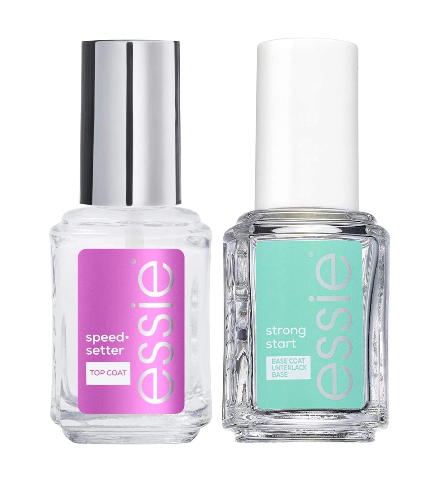 Essie Nail Polish Base Coat Hardening Strong Start with Biotin Transparent Colour + Essie Nail Polish Top Coat Fast Drying Finish Bright Transparent Colour - Buy Online on GoSupps.com