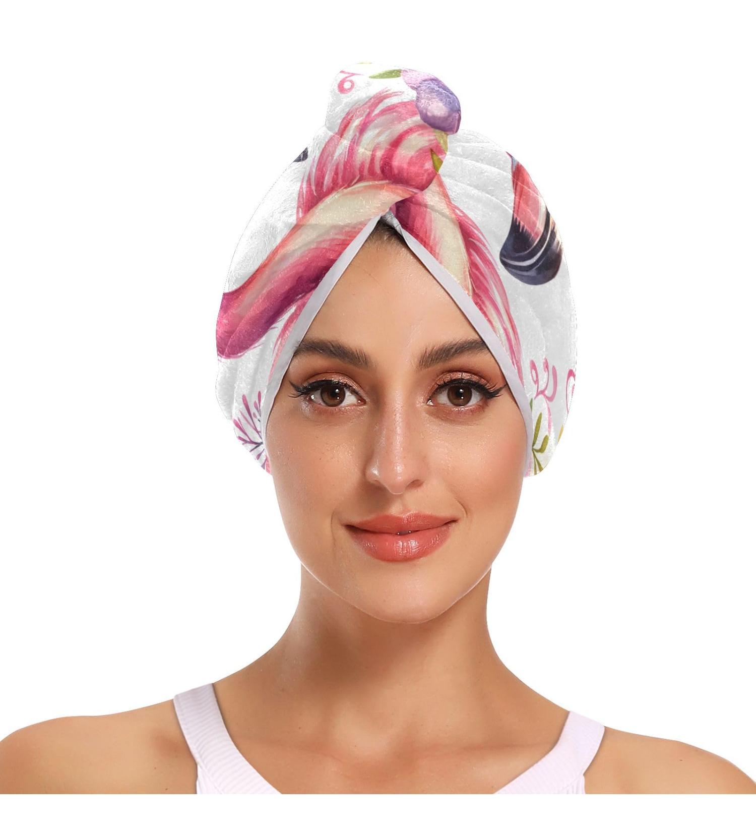 Flamingo Sunglasses Floral Wreath Hair Towels 2 Pack | Super Absorbent Quick Dry Hair Turbans for Women & Girls - Buy Online on GoSupps.com