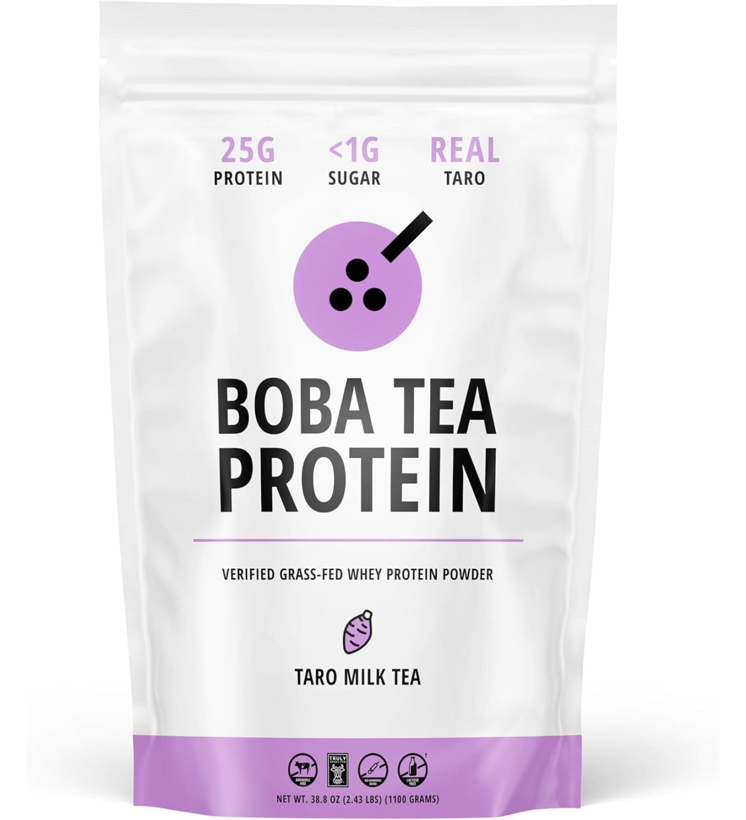 Boba Tea Protein Taro Milk | 25g Grass-Fed Whey Protein Isolate Powder | Gluten-Free & Soy-Free Bubble Tea Drink | Real Ingredients & Lactose-Free Protein Drink | 25 Servings - Buy Online on GoSupps.com