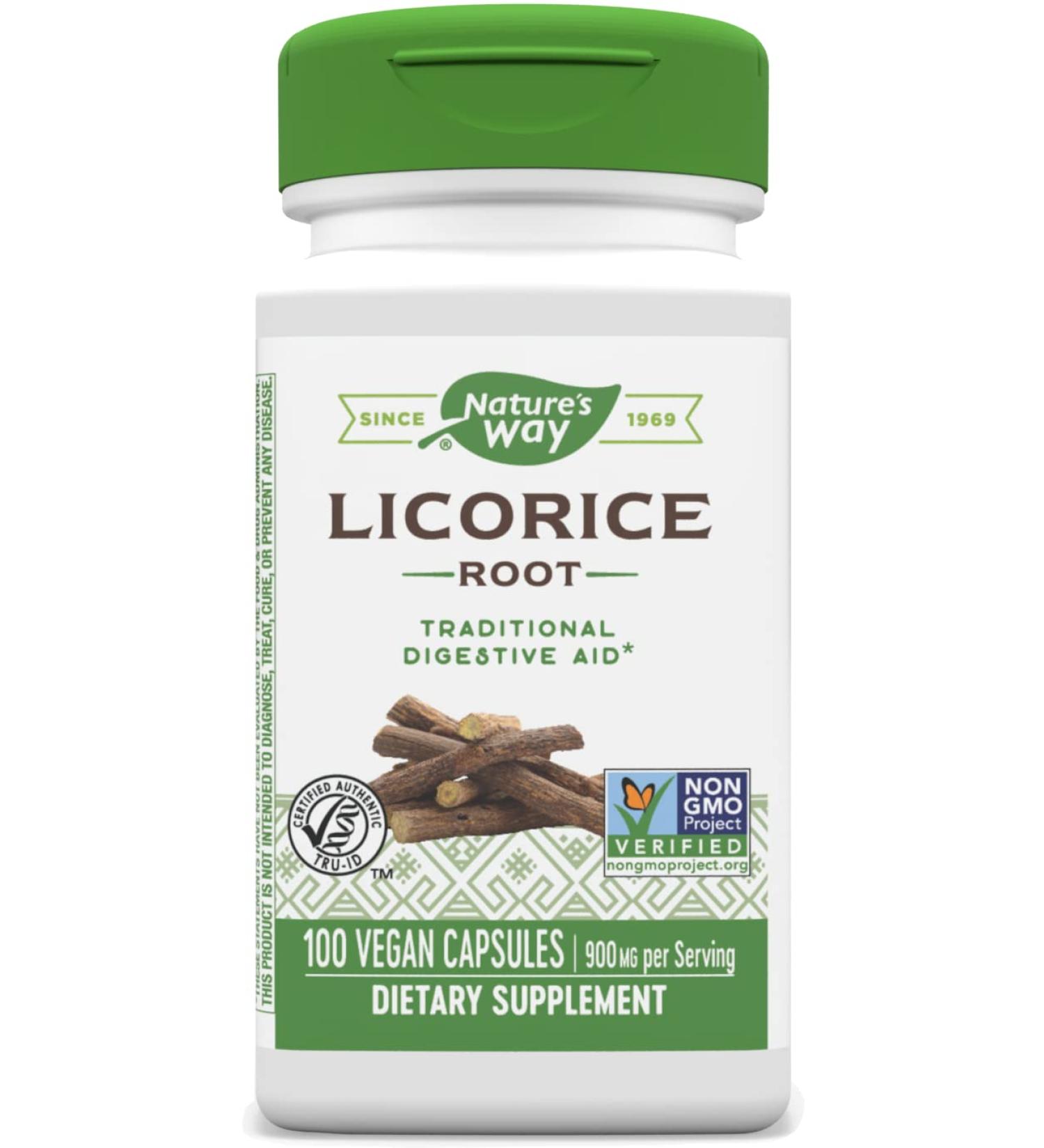 Nature's Way Licorice Root 450 mg - Organic Herbal Supplement | 100 Capsules - Buy Online on GoSupps.com