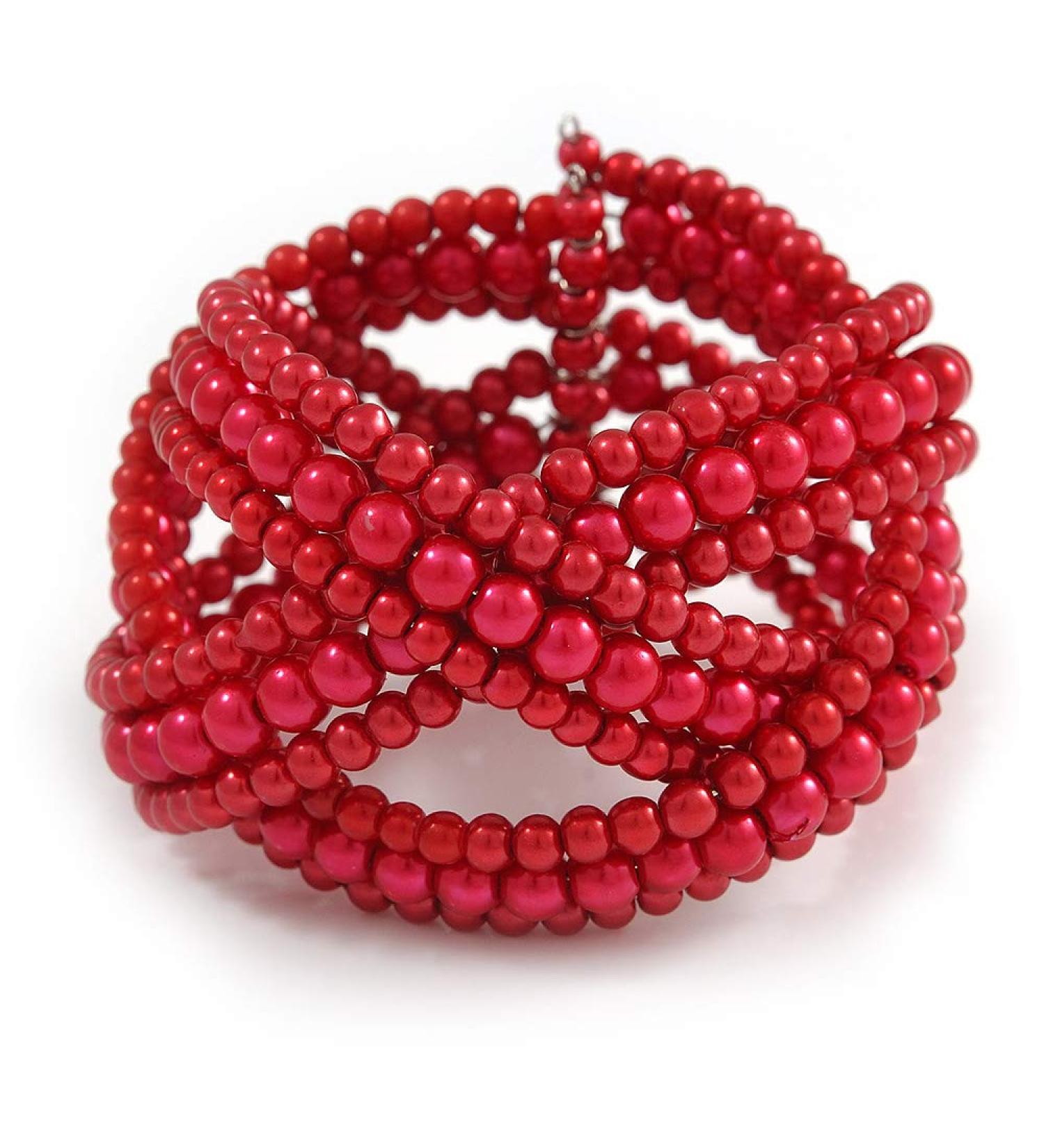 Avalaya Wide Red Glass Bead Plaited Flex Cuff Bracelet - Adjustable - Buy Online on GoSupps.com