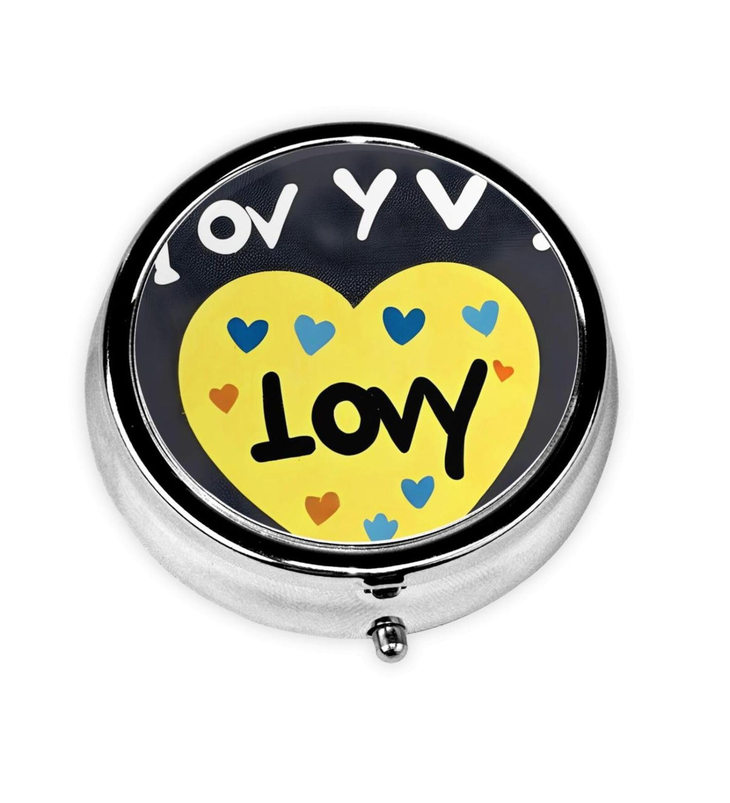 Love You with All My Heart Round Pill Box | 3 Compartment Portable Organizer for Purse & Travel - Buy Online on GoSupps.com