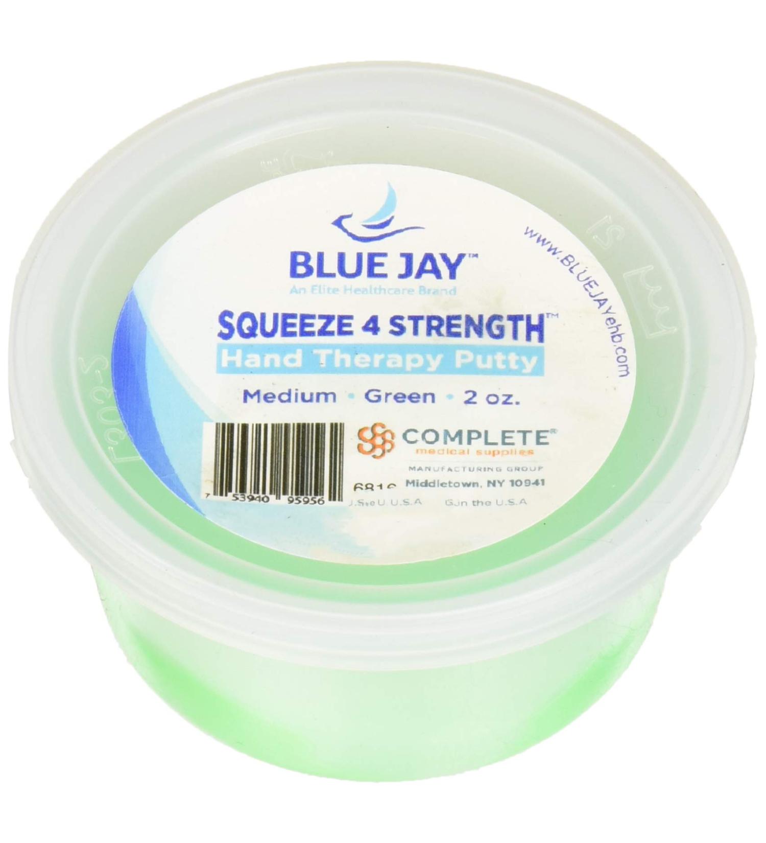 Blue Jay An Elite Healthcare Brand 'Squeeze 4 Strength' Hand Therapeutic Putty - Green Medium 0.16 lb - Firm Grip Strength Exercises Stress Relief Medical Putty for Fingers