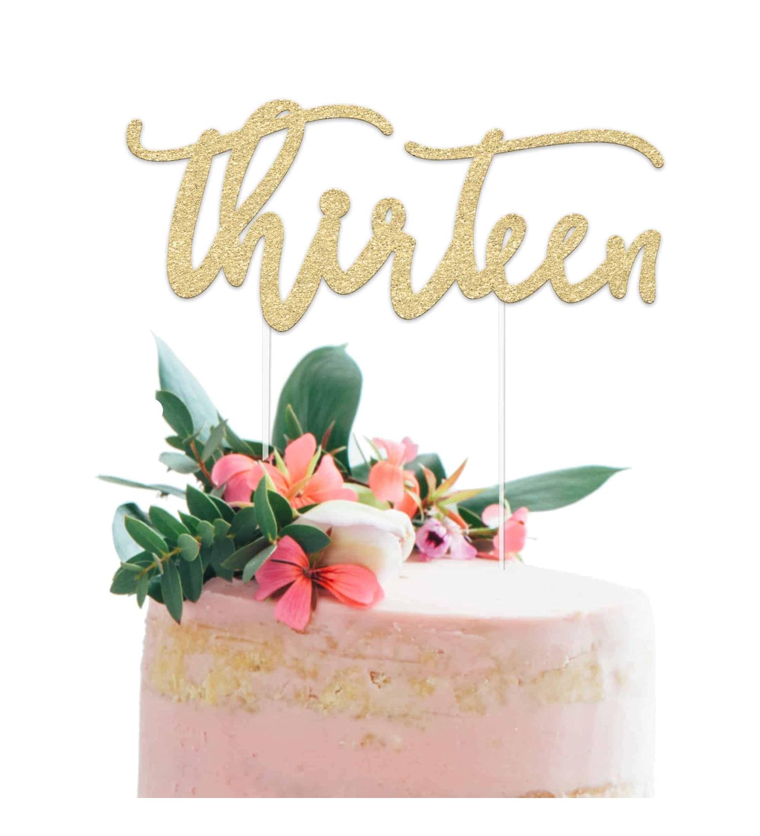 Merry Expressions 13th Birthday Cake Topper - 18 x 9 cm - Enhance your 13th Birthday Party Decorations with our Premium Double Sided Gold Cake Topper - Cake Topper Made with Glitter Card stock Paper - Buy Online on GoSupps.com