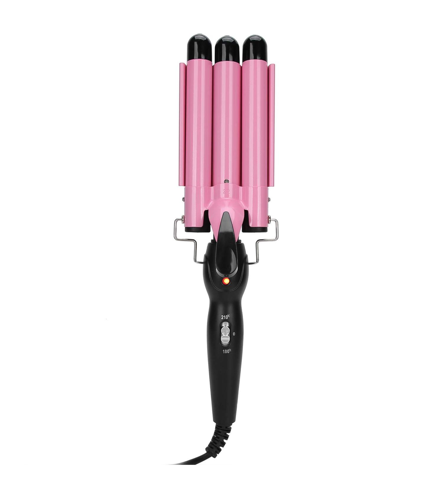 3 Barrel Hair Waver Adjustable Temperature Hair Crimper Heats up Quickly Crimping Iron for Hair Compatiable for All Hairstyles (Pink 28mm) - Buy Online on GoSupps.com