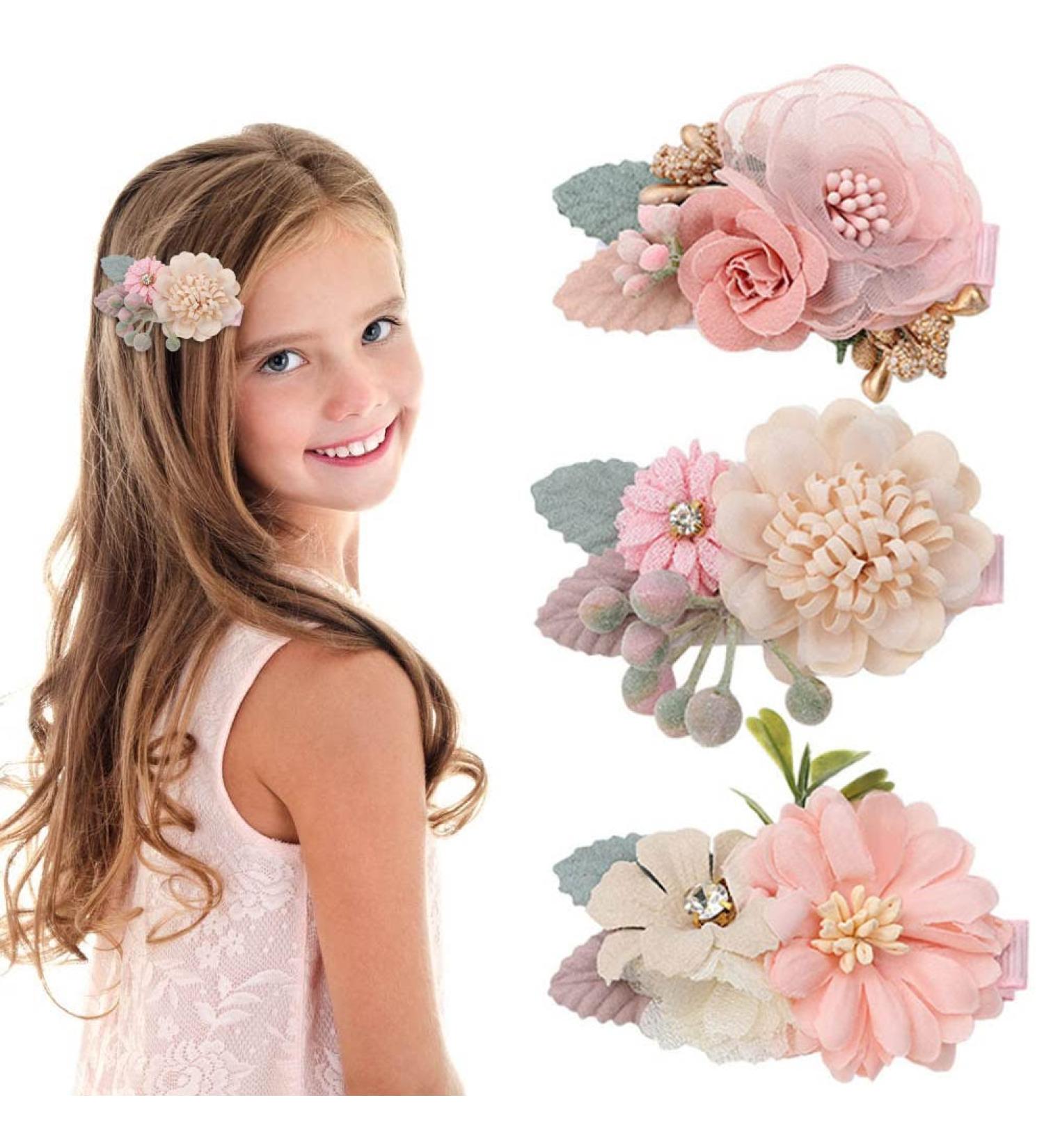 3 Pieces ArtificialFlower Hair Clips floral Barrettes Hair Bow Accessories for Women Girls Teen Gifts - Buy Online on GoSupps.com