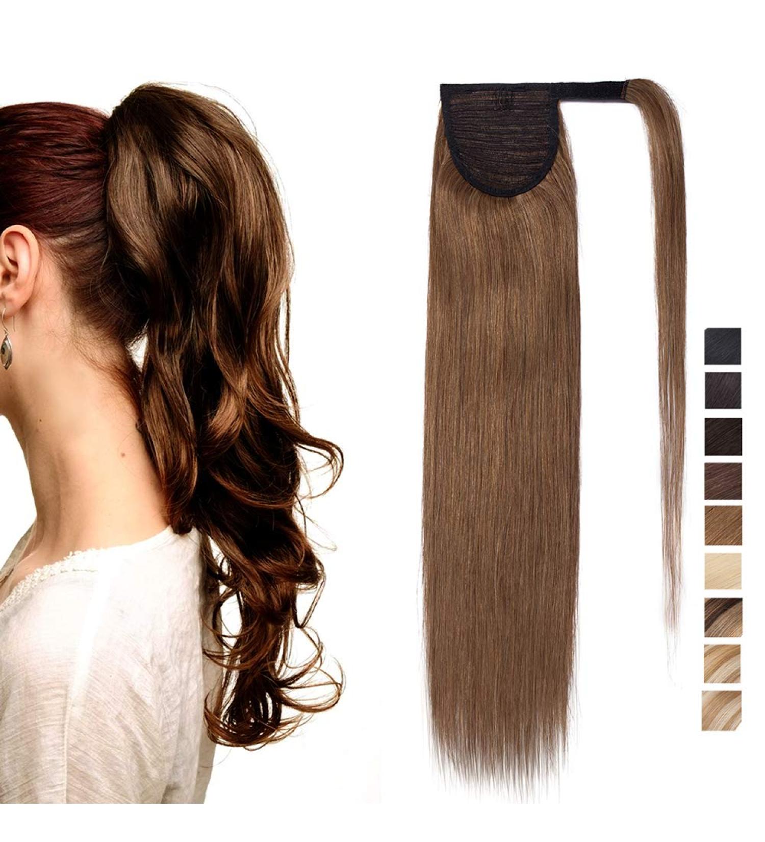 SEGO Real Hair Ponytail Extensions - Remy Human Hair Clip-In Braid & Bangs - Light Brown 20 inch (50cm) - 95g - Buy Online on GoSupps.com