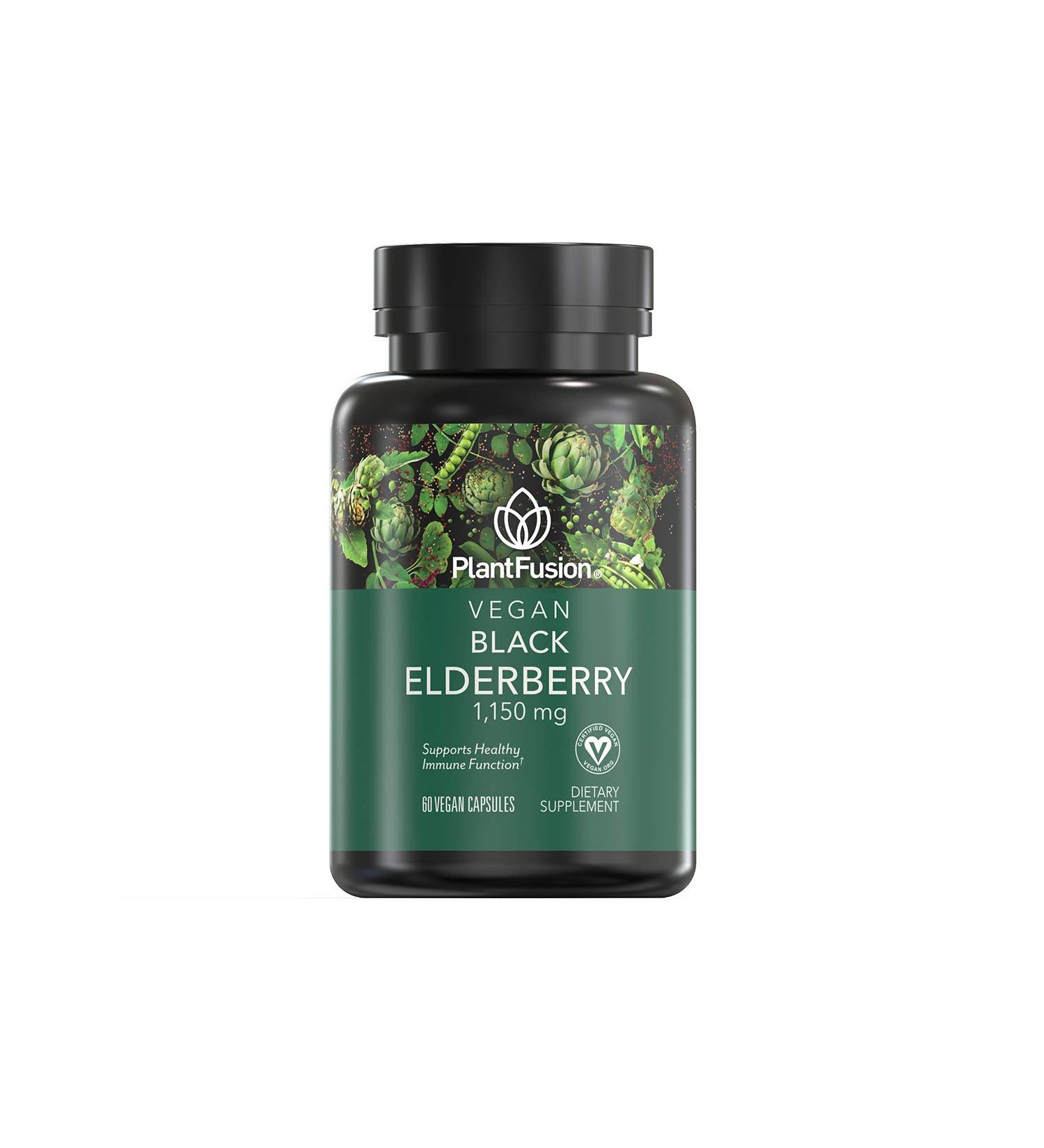 PlantFusion Vegan Black Elderberry 1150 mg | 60 Vegan Capsules for Immunity Support - Buy Online on GoSupps.com