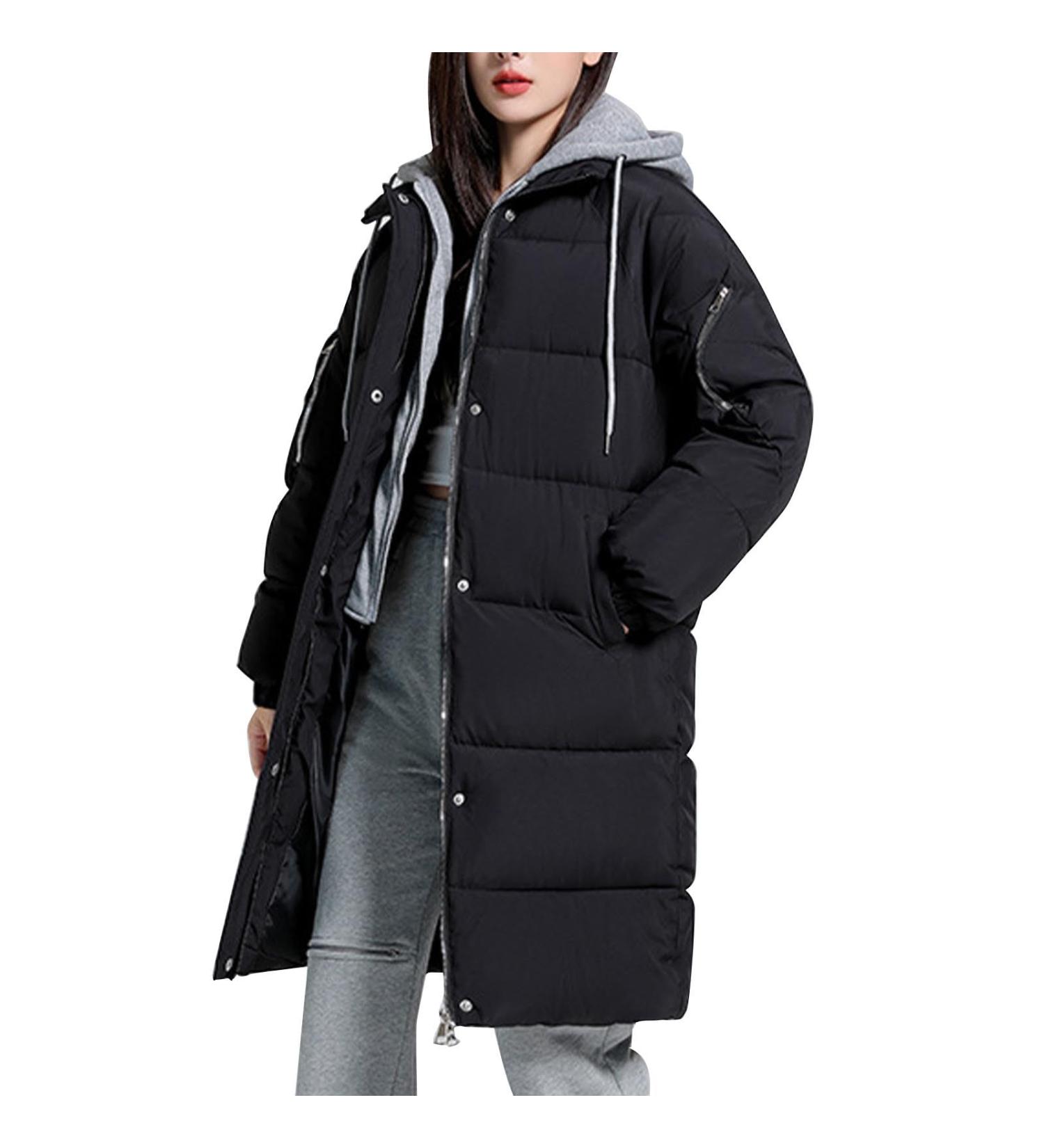 Warm Quilted Long Cardigan: Women's Winter Transition Jacket & Coat - Lightweight Black Wool Outerwear - Buy Online on GoSupps.com