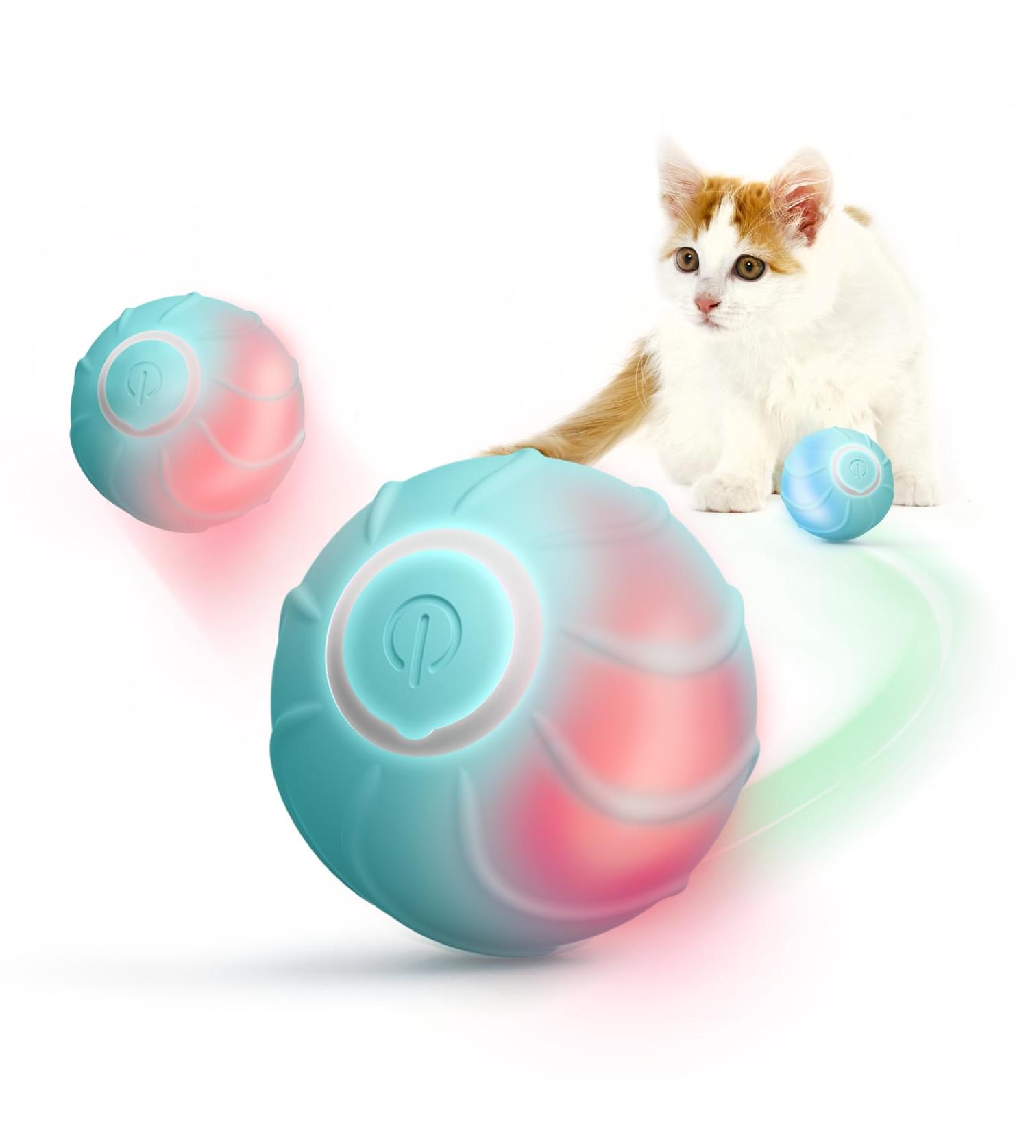 Baytion Interactive Cat Toy Ball - Automatic Moving Rolling Cat Toy with Light | Rechargeable | 2 Modes | Extended Playtime | Indoor Cat Kitten Toy - Blue - Buy Online on GoSupps.com
