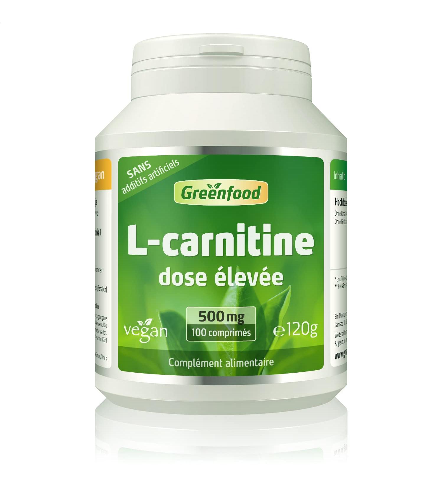 Greenfood L-Carnitine 500 mg 100 Tablets No Artificial Additives Non-GMO Lactose Free Gluten Free Vegan. - Buy Online on GoSupps.com