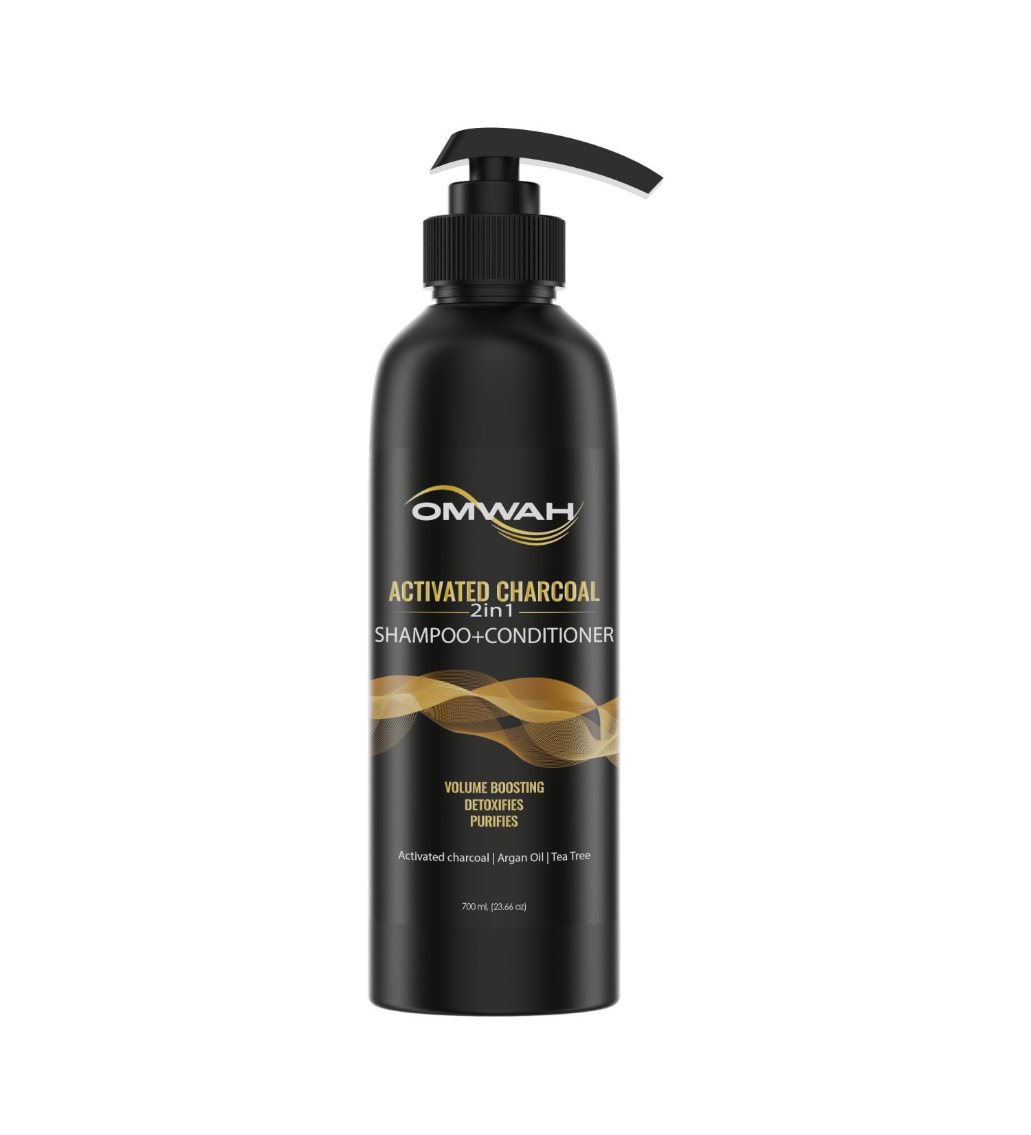 OMWAH 2 in 1 Shampoo + Conditioner with Activated Charcoal Argan Oil & Tea Tree Nourishing Hair Care (23.66 oz) | International Shipping - Buy Online on GoSupps.com
