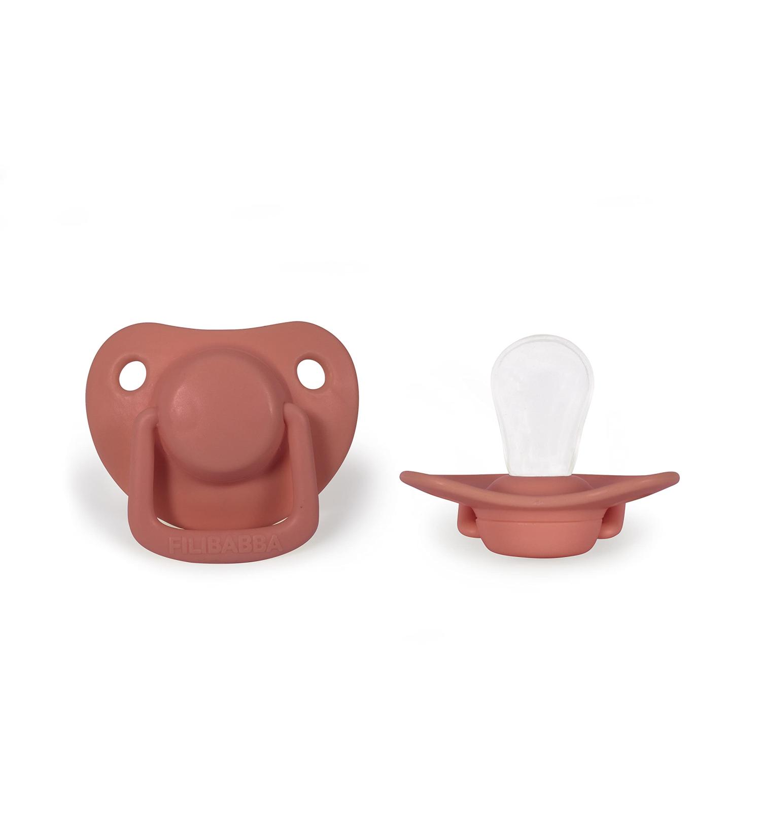 Filibabba Silicone Baby Pacifier Set | 2 Pack Temporary Pacifiers in Coral | Danish Design | 0-6 Months | Includes Pacifier Box - Buy Online on GoSupps.com