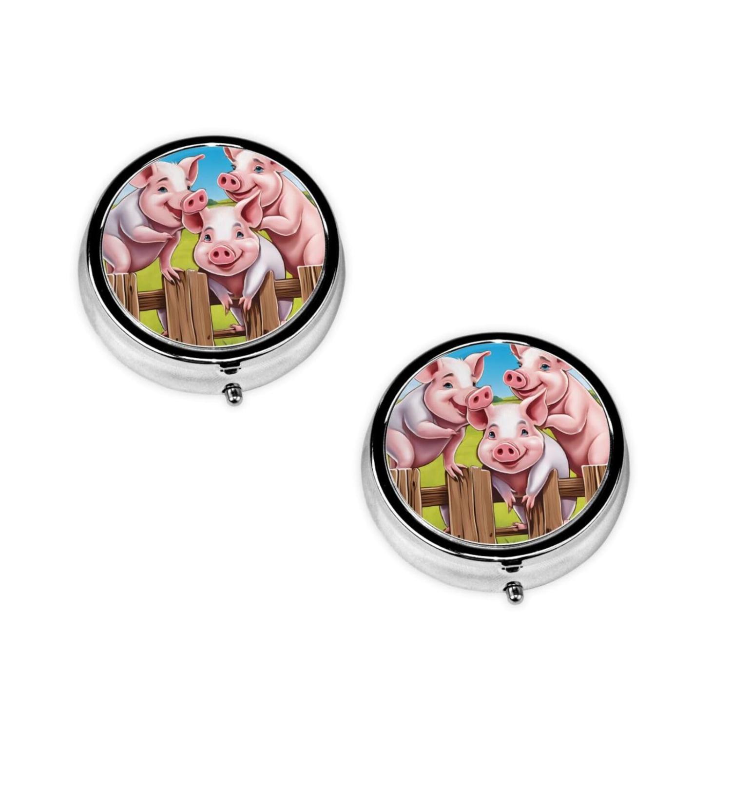 Funny Cute Pig Round Pill Box - 3 Compartment Mini Travel Organizer for Vitamins & Medications - Portable Decorative Pocket Case - Buy Online on GoSupps.com