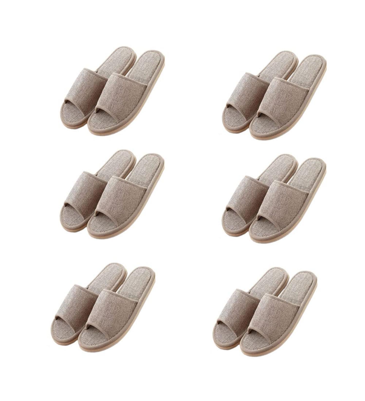 Teceyfeet 6 Pair Linen Slippers Set - Open Toe Bathing Slippers for Hotels & Spas | Universal Size for Men & Women | Comfortable Beige Footwear - Buy Online on GoSupps.com