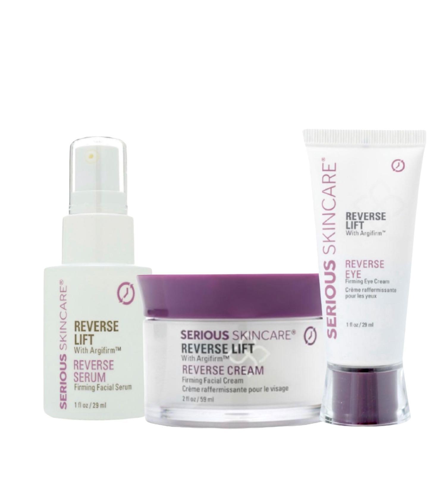 Serious Skincare Reverse Lift Firming Face Set - Tighten & Lift Skin Reduce Wrinkles & Sagging - 3 Piece Serum Cream & Eye Cream - Buy Online on GoSupps.com