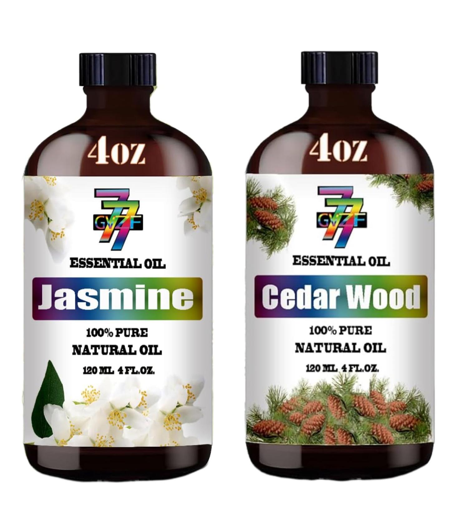 GV77ZF Essential Oil Two 4 Fl Oz (120Ml) Set - Pure Natural Cedar Wood Oil and Jasmine Essential Oil for Diffuser Humidifier Skin Care Home Fragrance Bath Hair Care Cleansing Massage Yoga - Buy Online on GoSupps.com